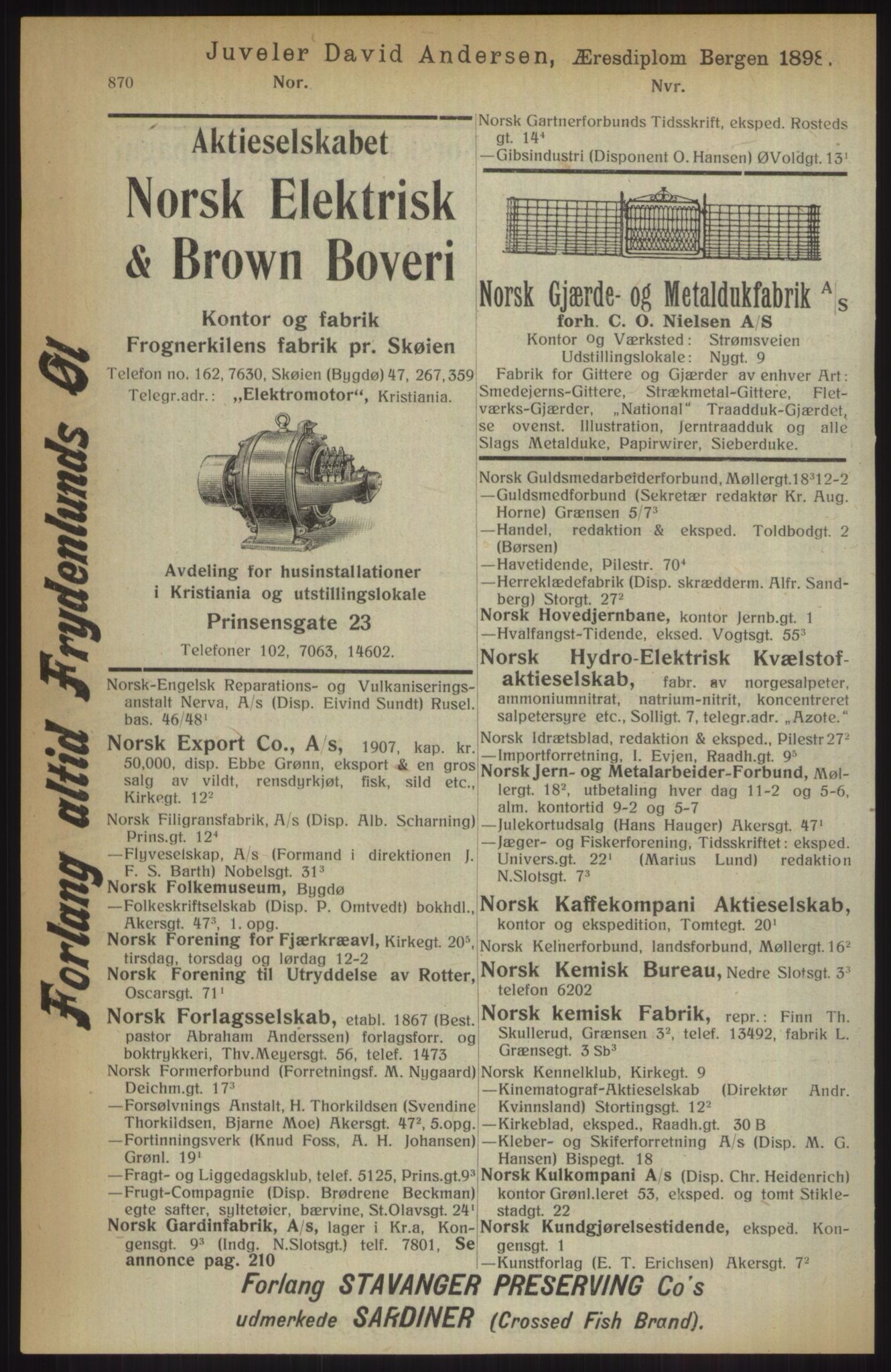 Kristiania/Oslo adressebok, PUBL/-, 1914, p. 870