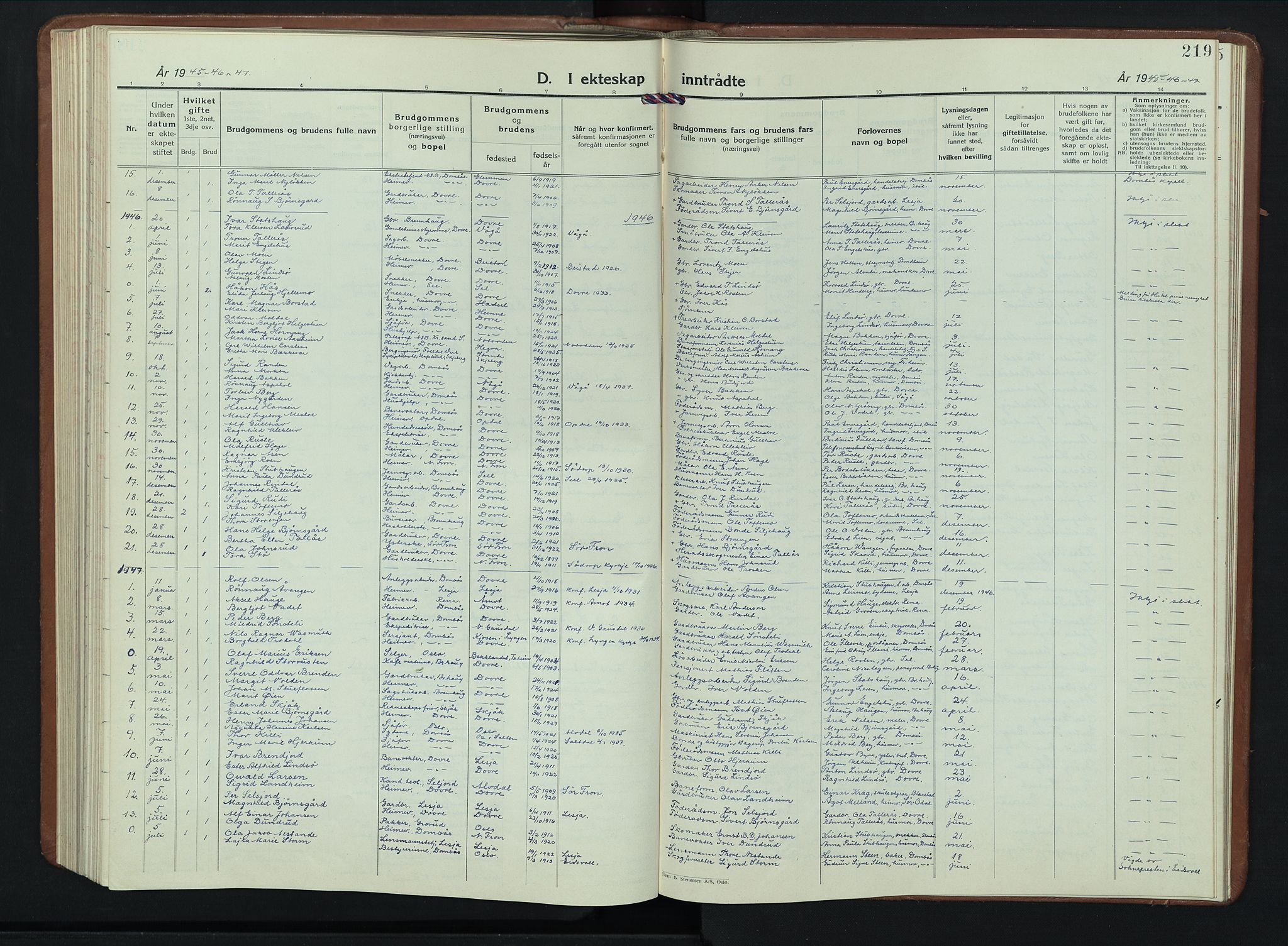 Dovre prestekontor, SAH/PREST-066/H/Ha/Hab/L0004: Parish register (copy) no. 4, 1926-1949, p. 219