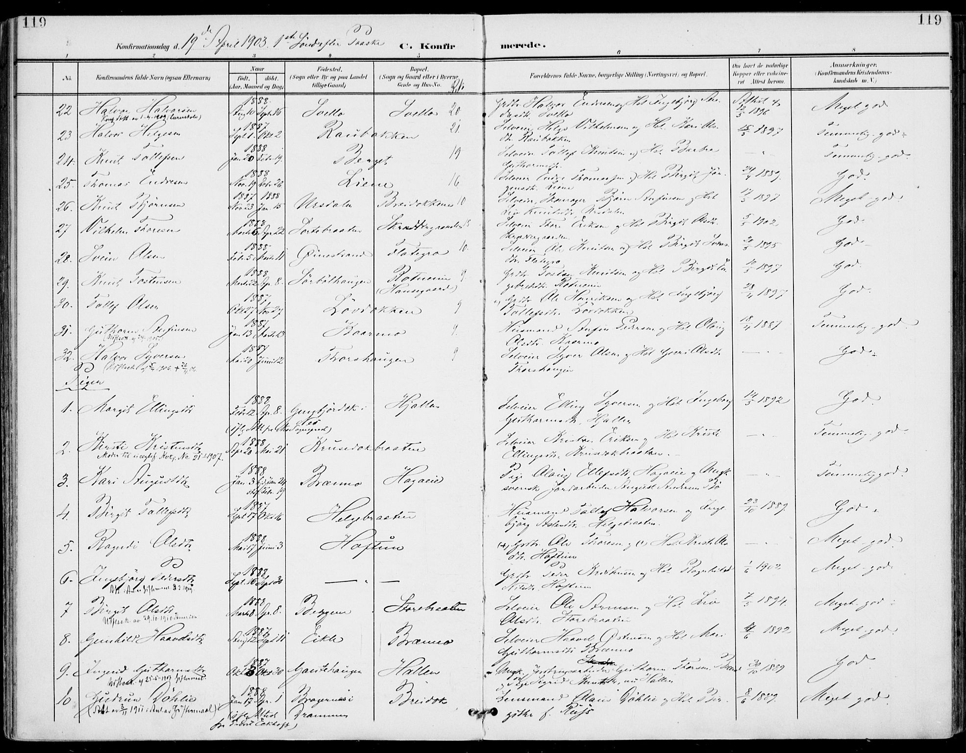 Gol kirkebøker, AV/SAKO-A-226/F/Fa/L0006: Parish register (official) no. I 6, 1901-1918, p. 119