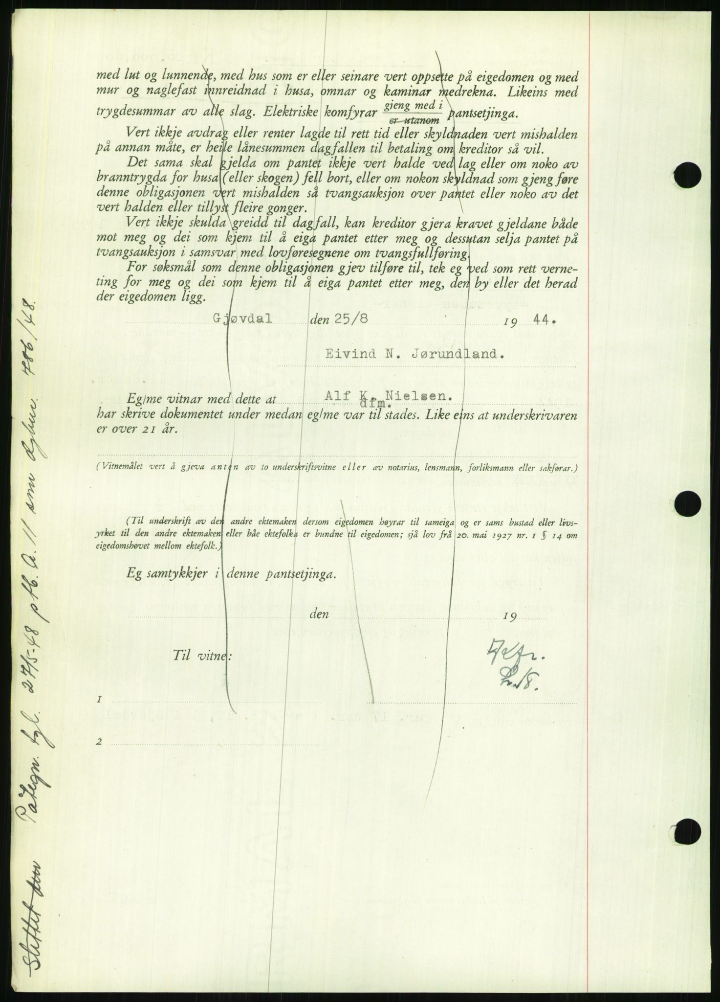 Nedenes sorenskriveri, AV/SAK-1221-0006/G/Gb/Gbb/L0002: Mortgage book no. II, 1942-1945, Diary no: : 822/1944