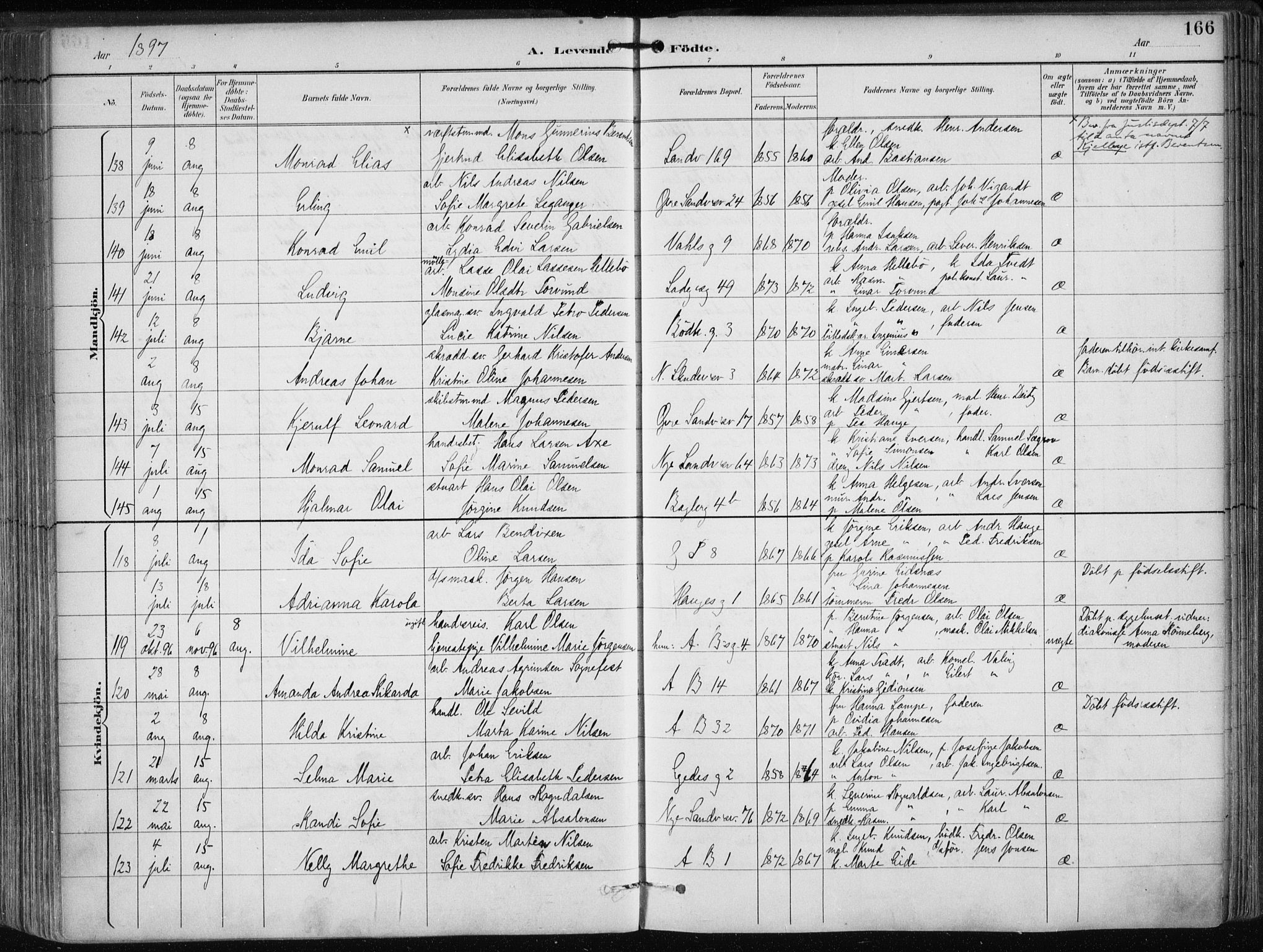 Sandviken Sokneprestembete, AV/SAB-A-77601/H/Ha/L0005: Parish register (official) no. B 2, 1891-1901, p. 166