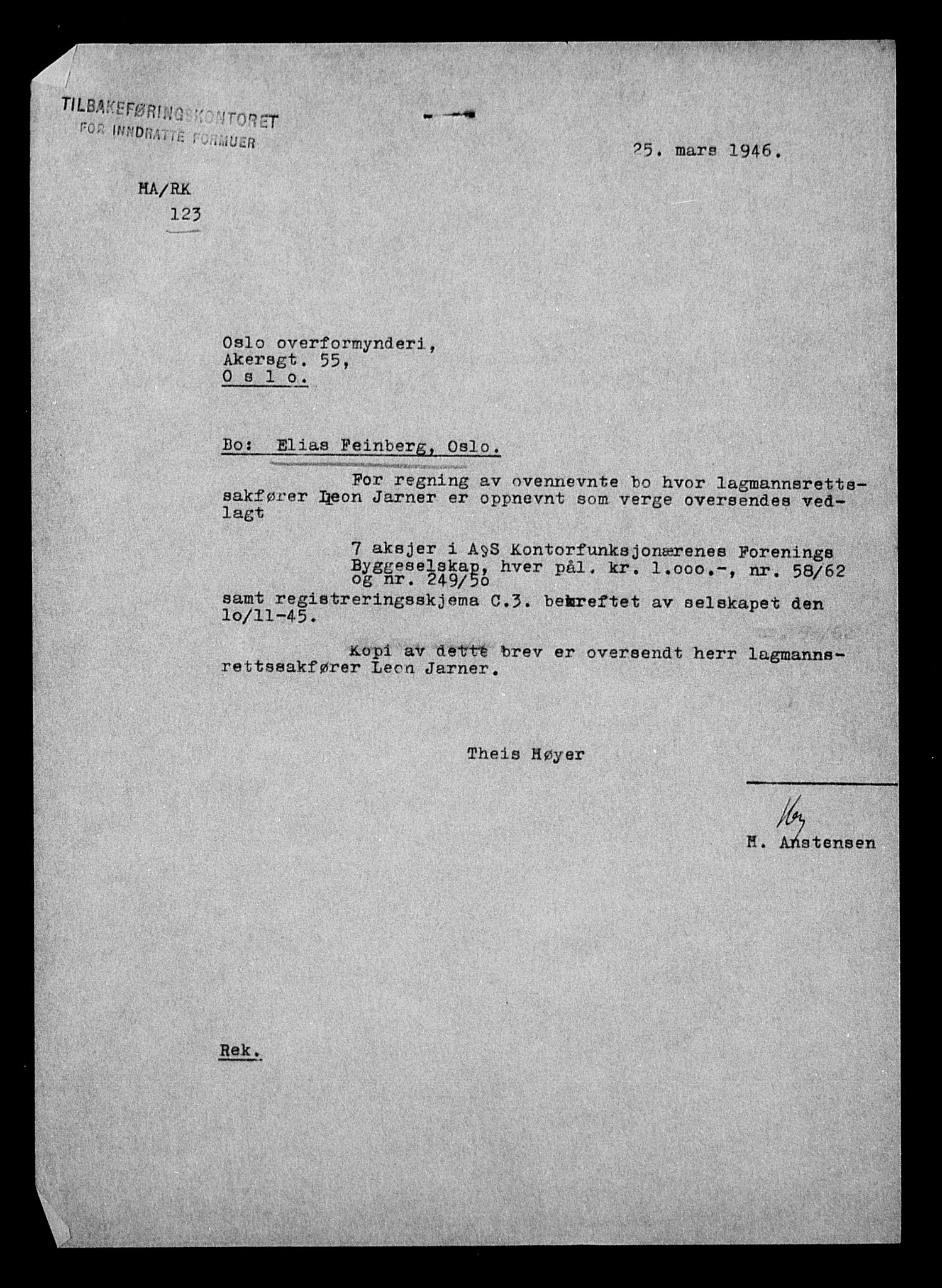 Justisdepartementet, Tilbakeføringskontoret for inndratte formuer, AV/RA-S-1564/H/Hc/Hcc/L0934: --, 1945-1947, p. 191