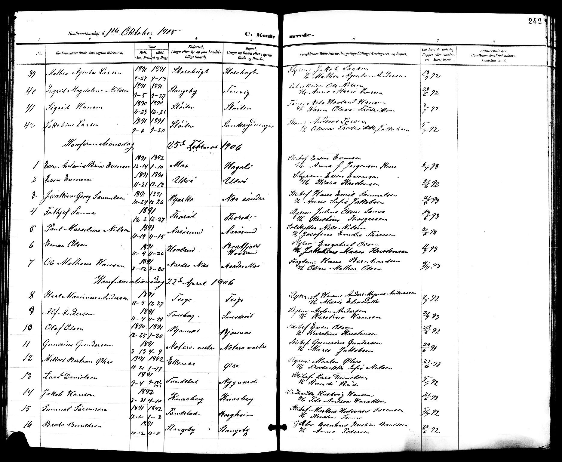 Nøtterøy kirkebøker, SAKO/A-354/G/Ga/L0004: Parish register (copy) no. I 4, 1894-1909, p. 242