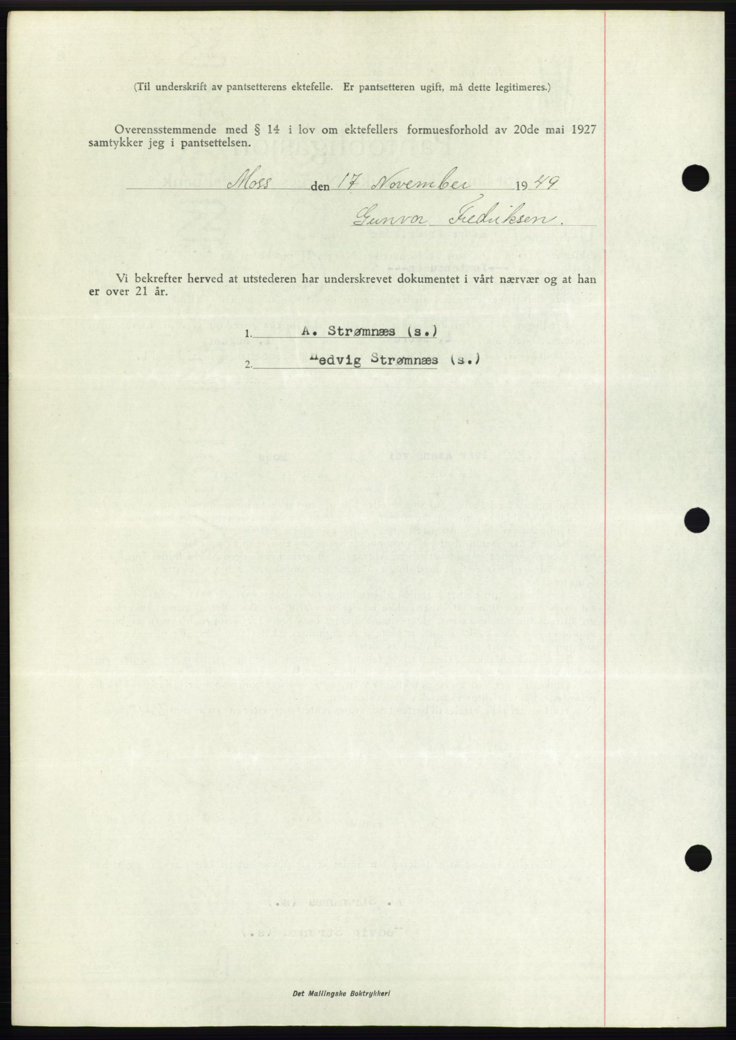 Moss sorenskriveri, SAO/A-10168: Mortgage book no. B23, 1949-1950, Diary no: : 3604/1949