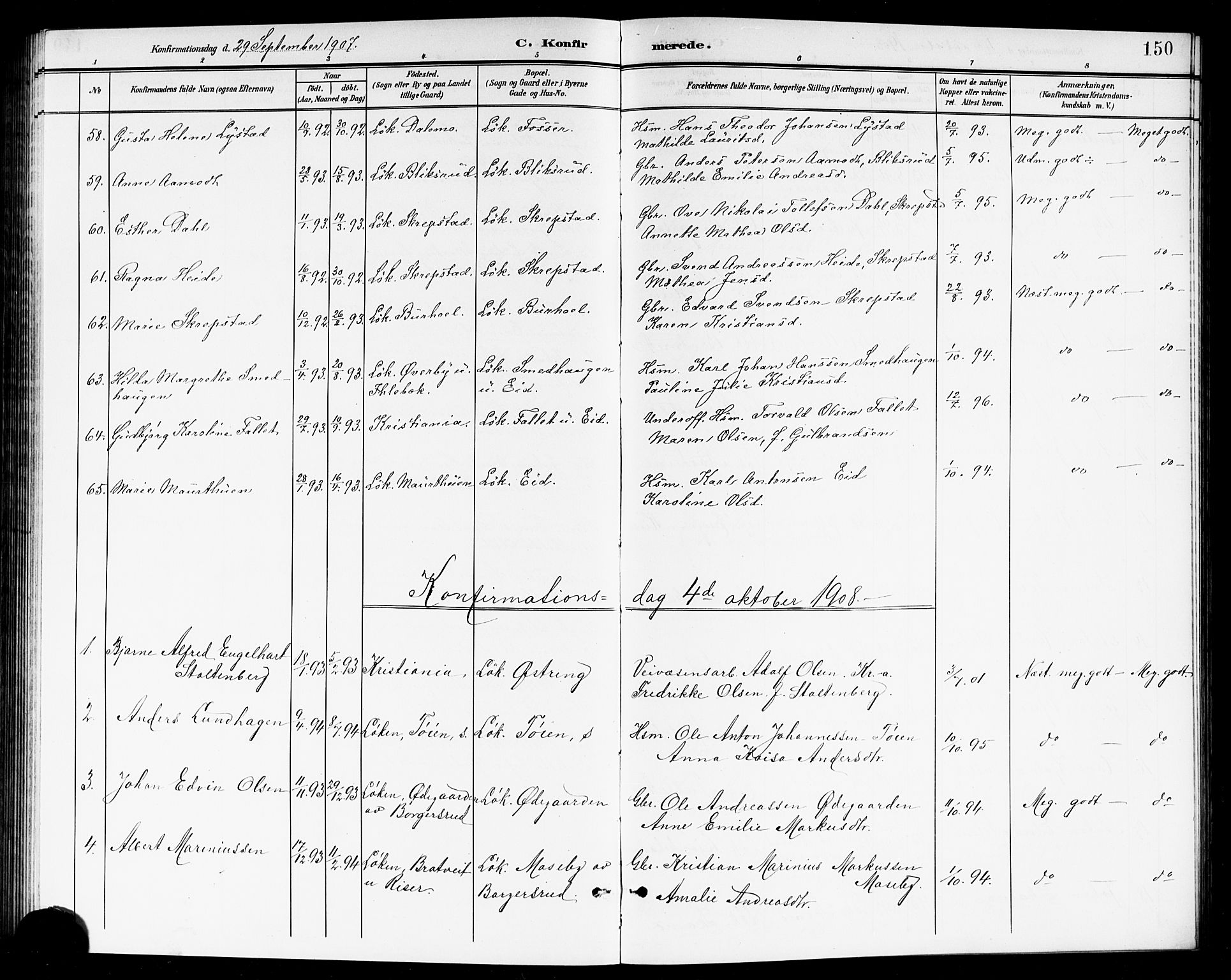 Høland prestekontor Kirkebøker, SAO/A-10346a/G/Ga/L0007: Parish register (copy) no. I 7, 1902-1914, p. 150