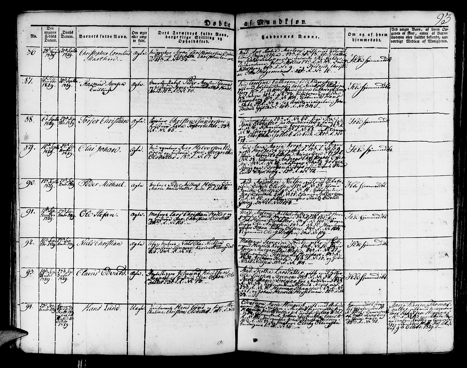 Korskirken sokneprestembete, AV/SAB-A-76101/H/Haa/L0014: Parish register (official) no. A 14, 1823-1835, p. 93