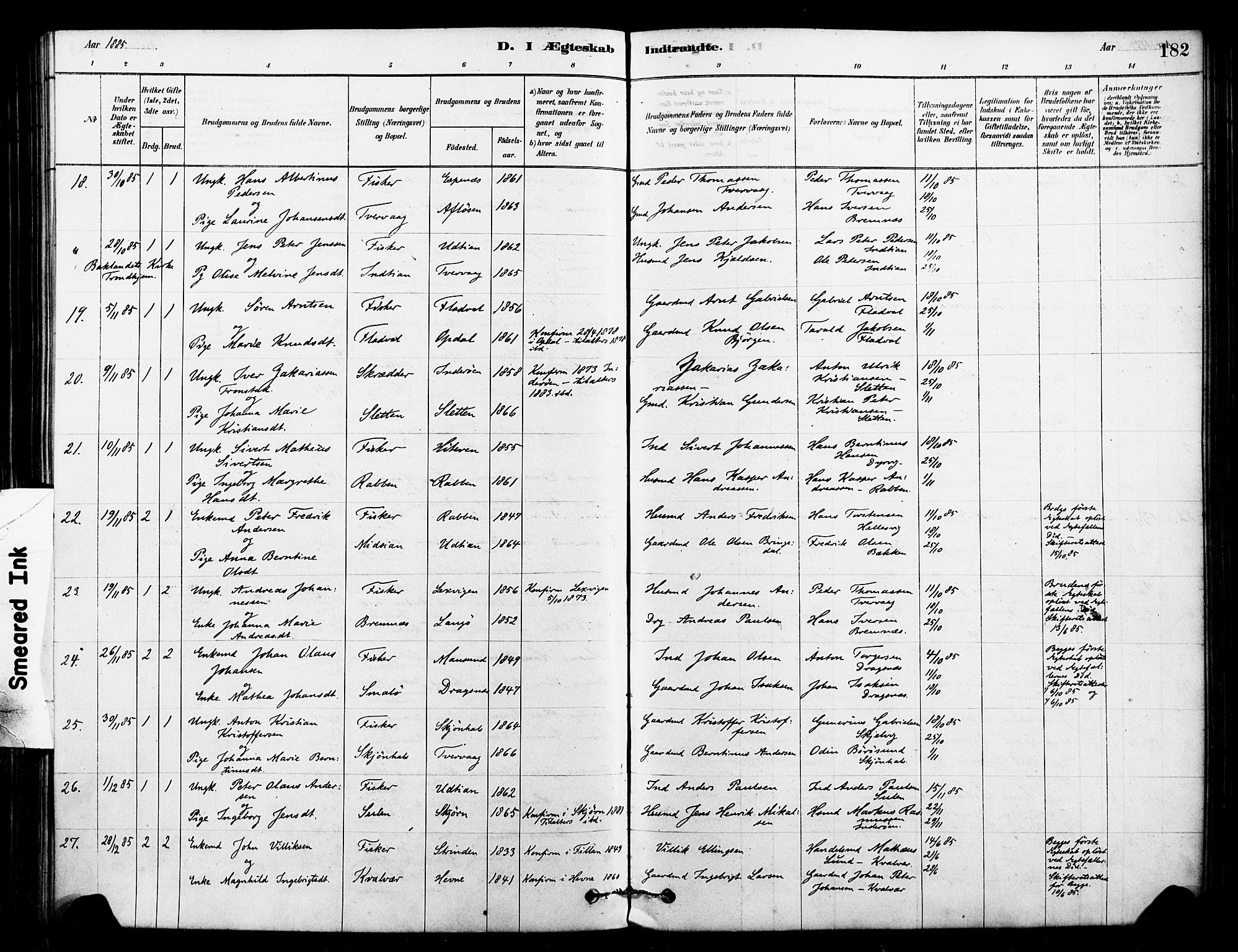 Ministerialprotokoller, klokkerbøker og fødselsregistre - Sør-Trøndelag, SAT/A-1456/640/L0578: Parish register (official) no. 640A03, 1879-1889, p. 182