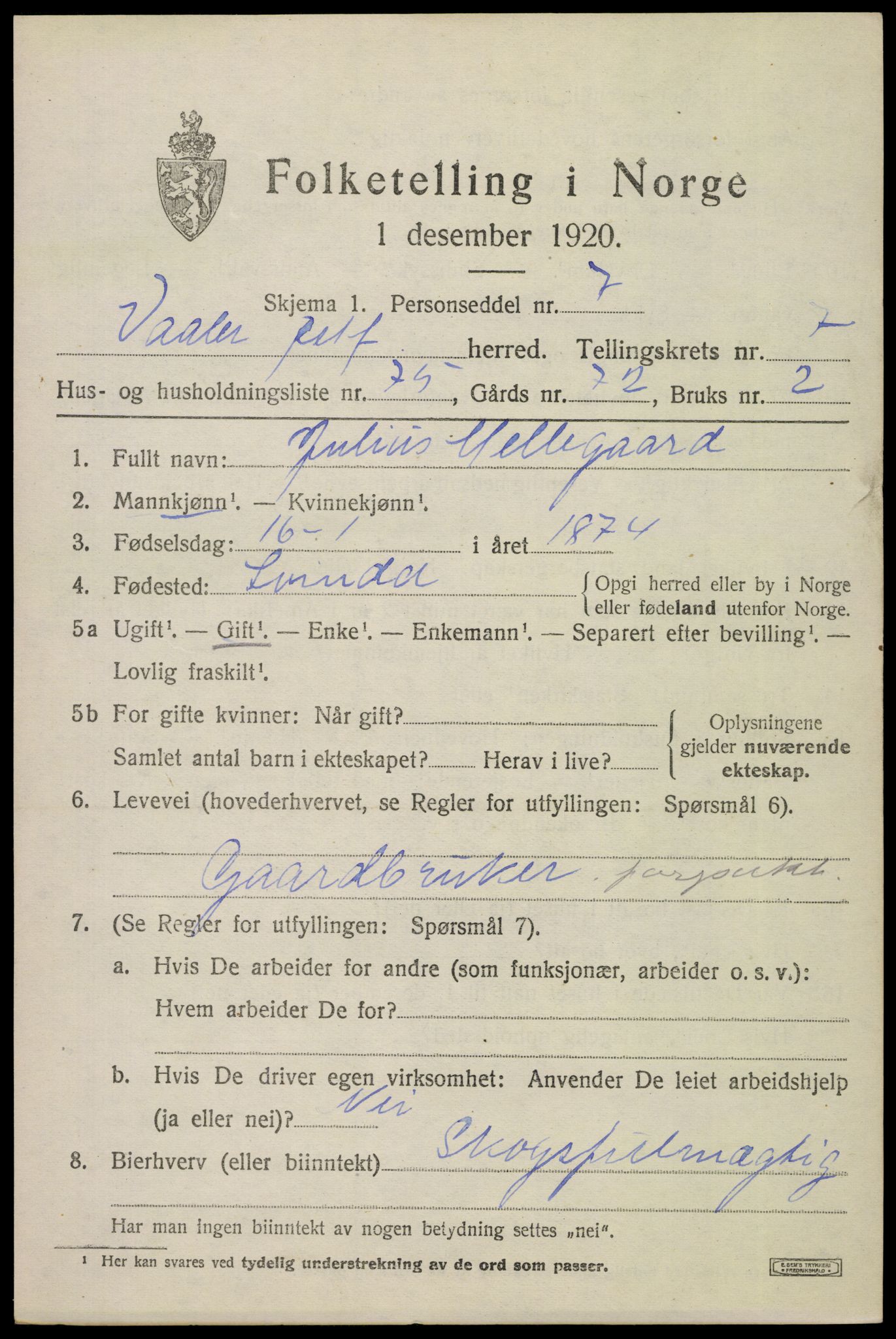 SAO, 1920 census for Våler, 1920, p. 4270