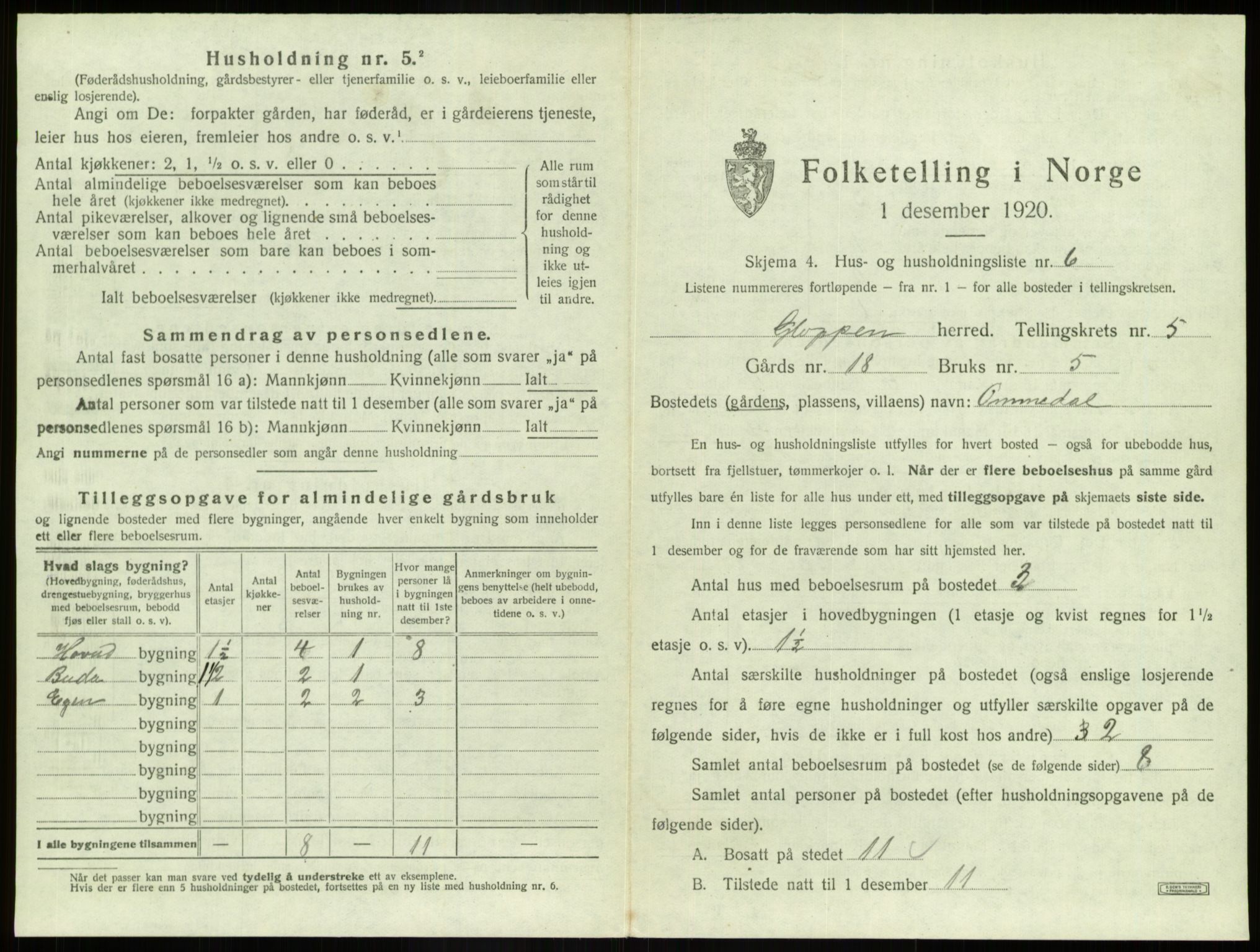 SAB, 1920 census for Gloppen, 1920, p. 403