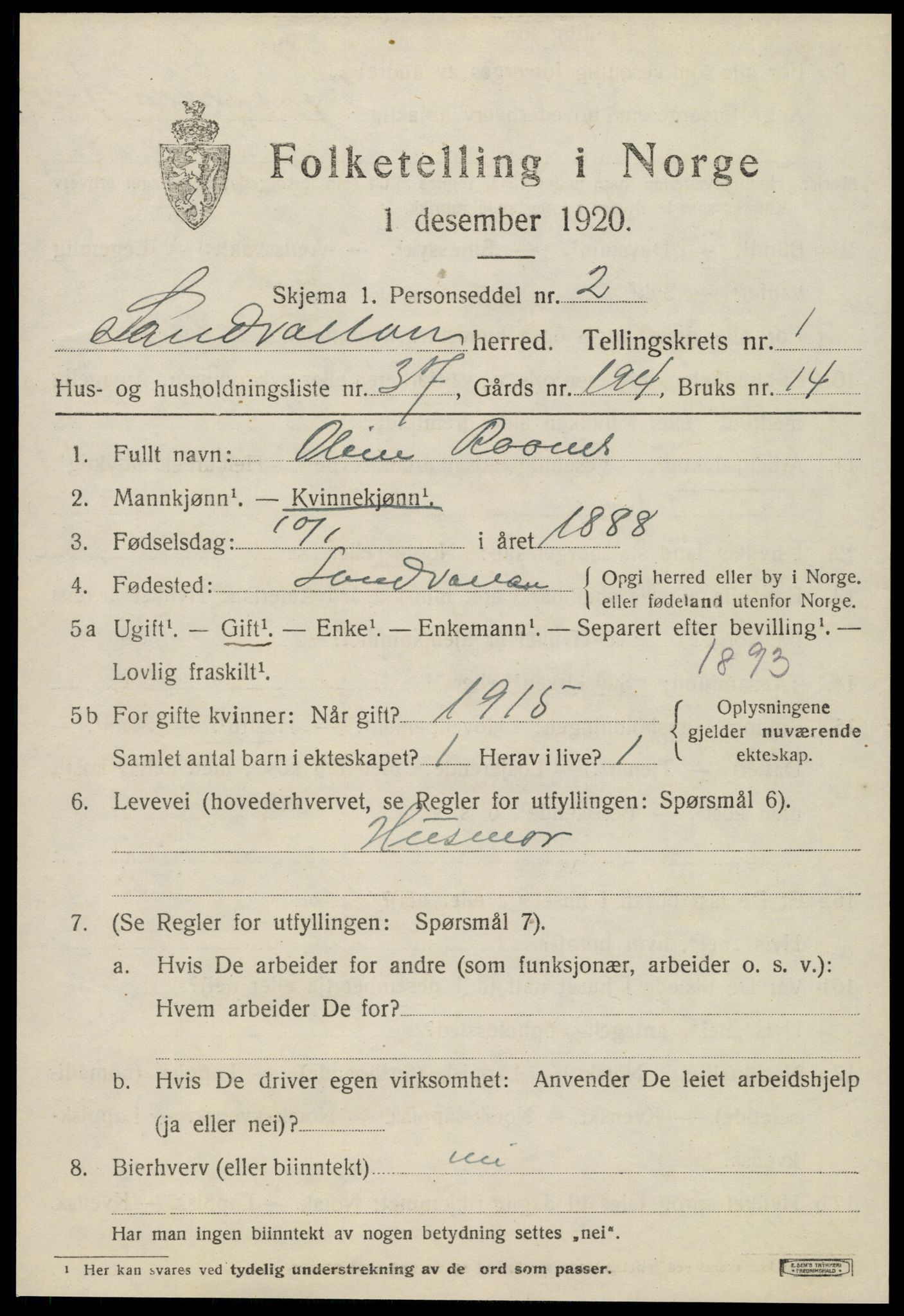 SAT, 1920 census for Sandvollan, 1920, p. 673