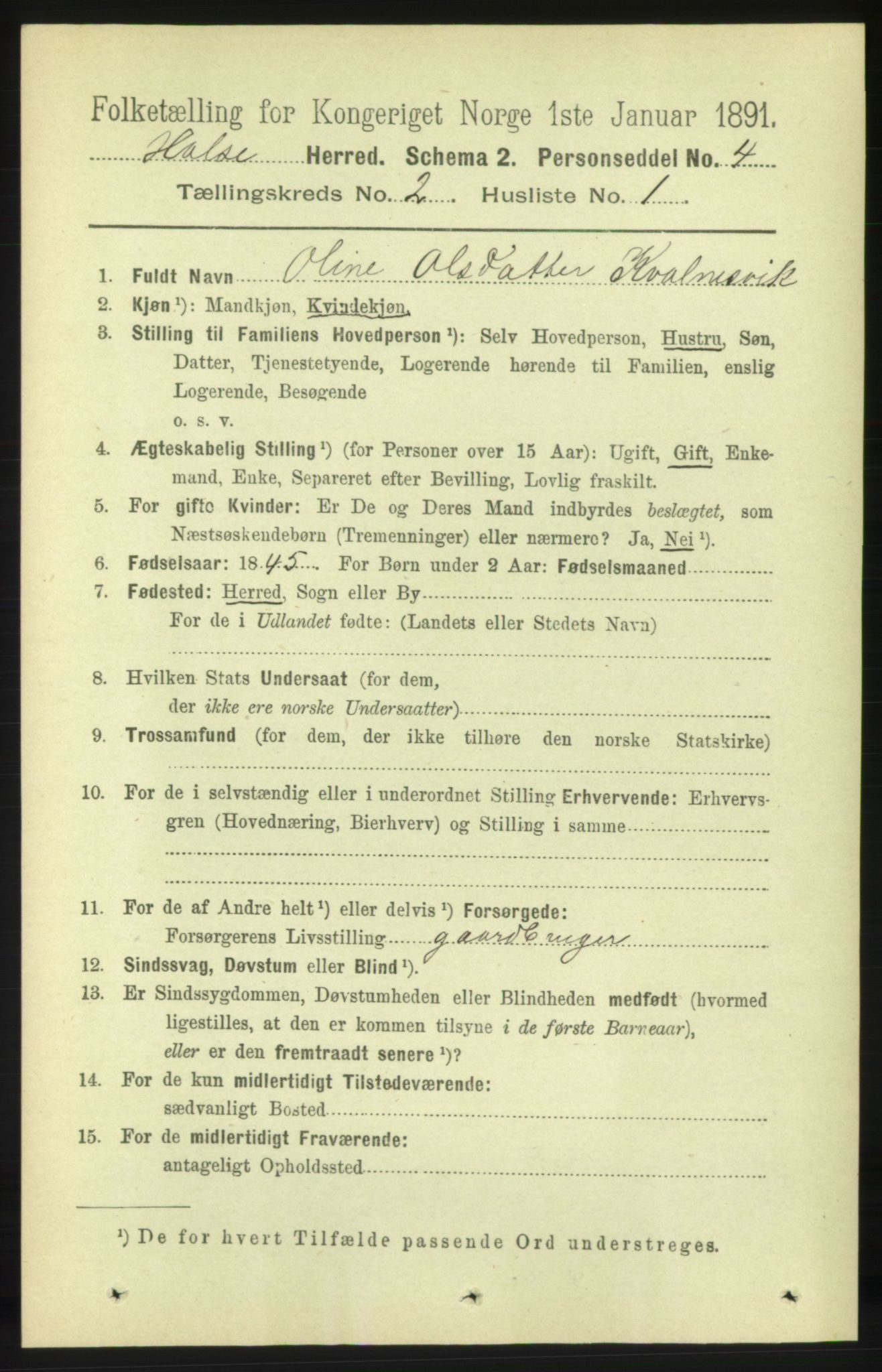 RA, 1891 census for 1571 Halsa, 1891, p. 244