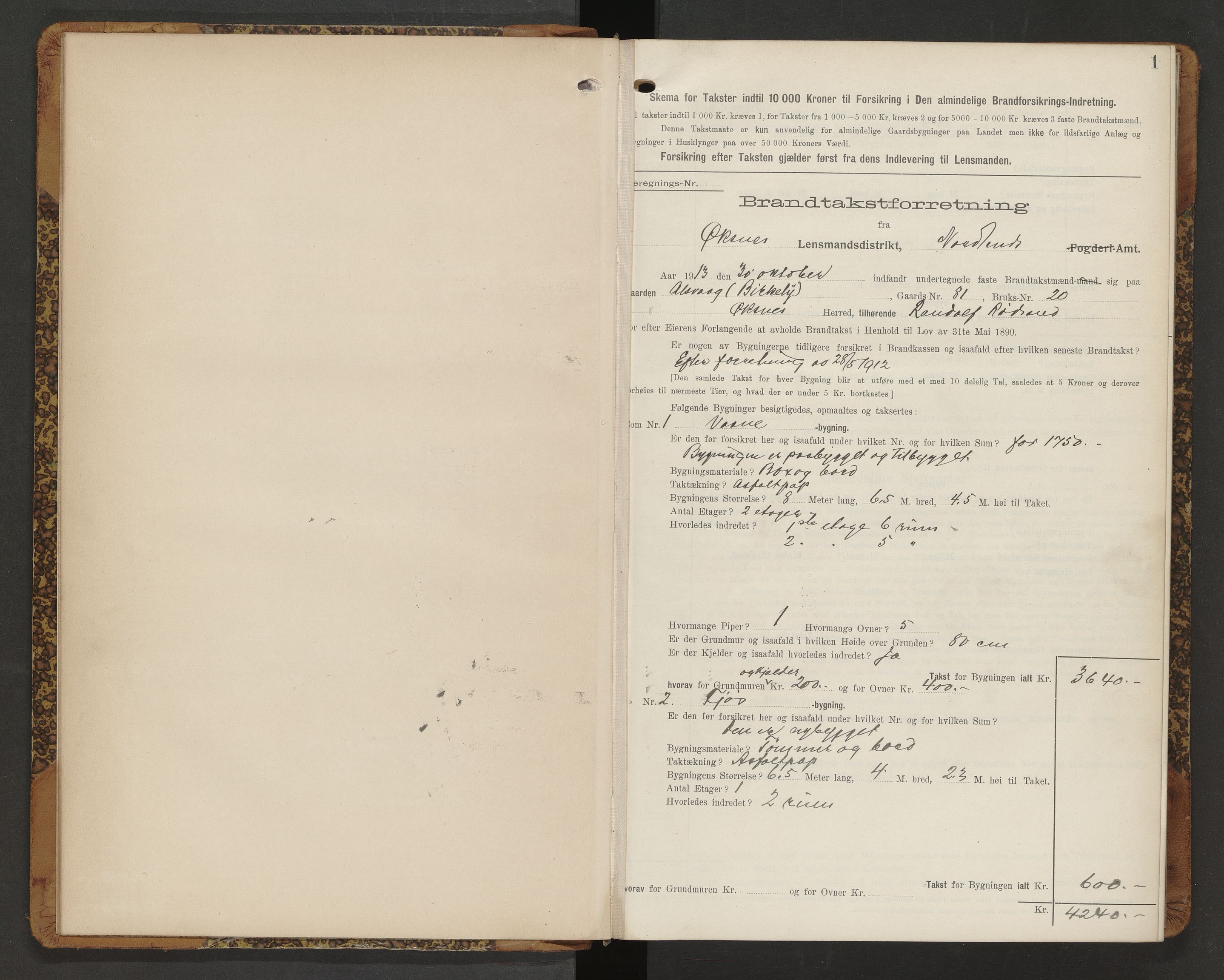 Norges Brannkasse Øksnes, AV/SAT-A-5589/Fb/L0004: Branntakstprotokoll, 1913-1916