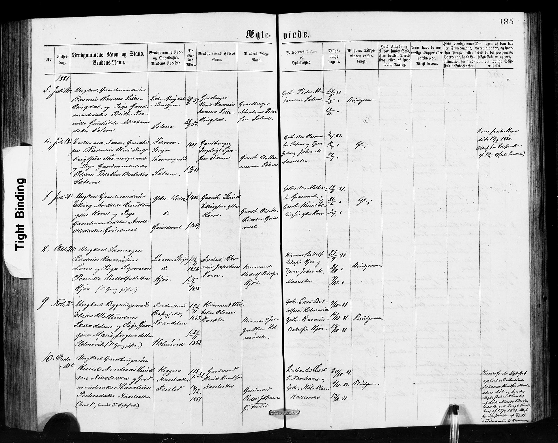 Hornindal sokneprestembete, SAB/A-82401/H/Hab: Parish register (copy) no. A 1, 1876-1894, p. 185