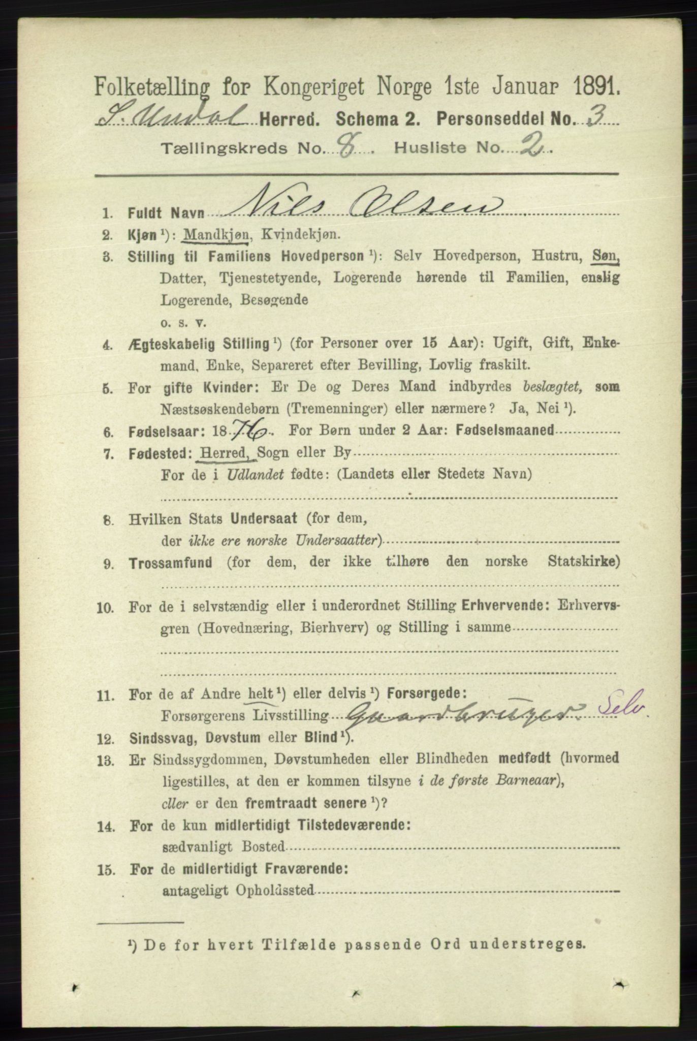 RA, 1891 census for 1029 Sør-Audnedal, 1891, p. 3117