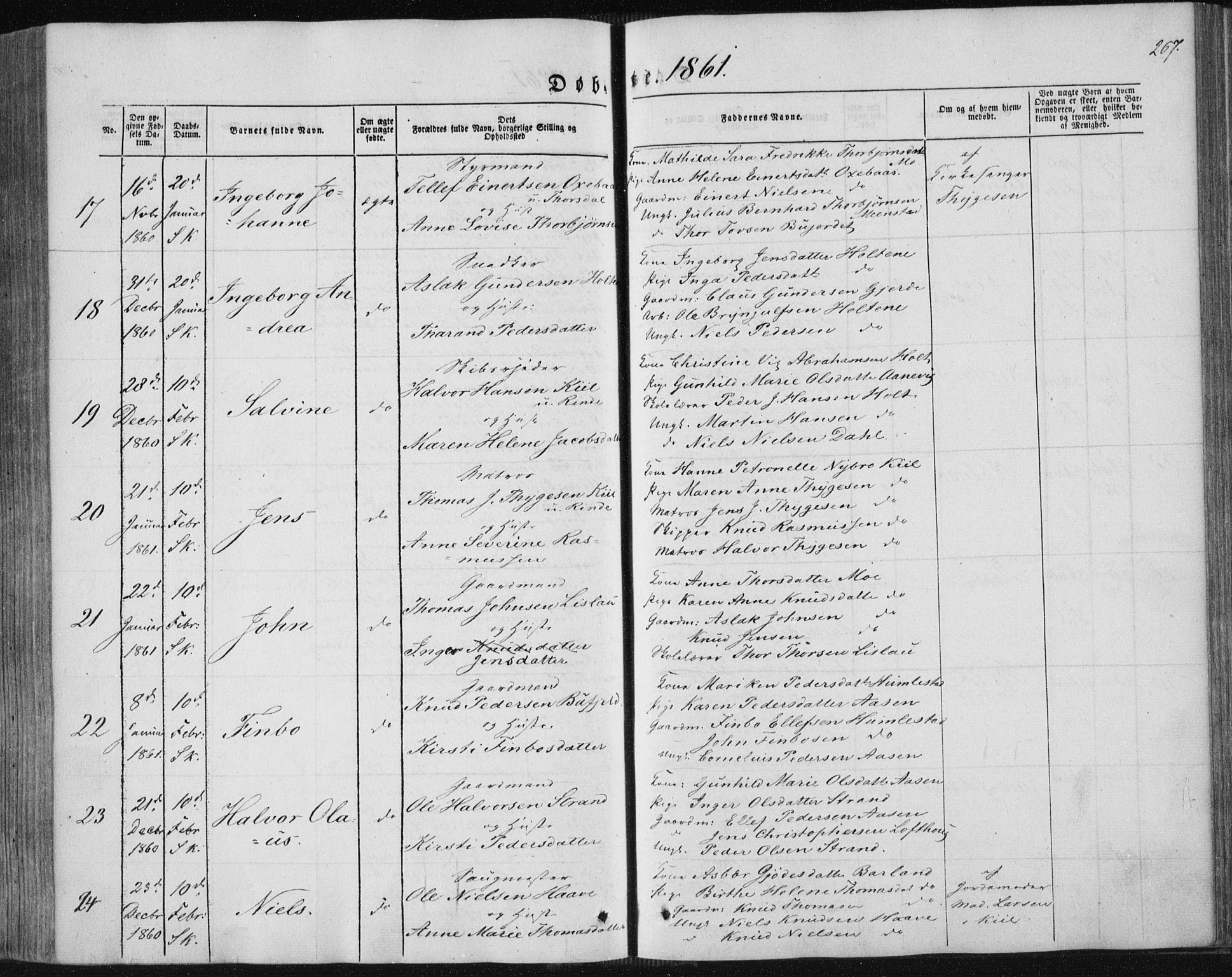 Sannidal kirkebøker, SAKO/A-296/F/Fa/L0008: Parish register (official) no. 8, 1847-1862, p. 267