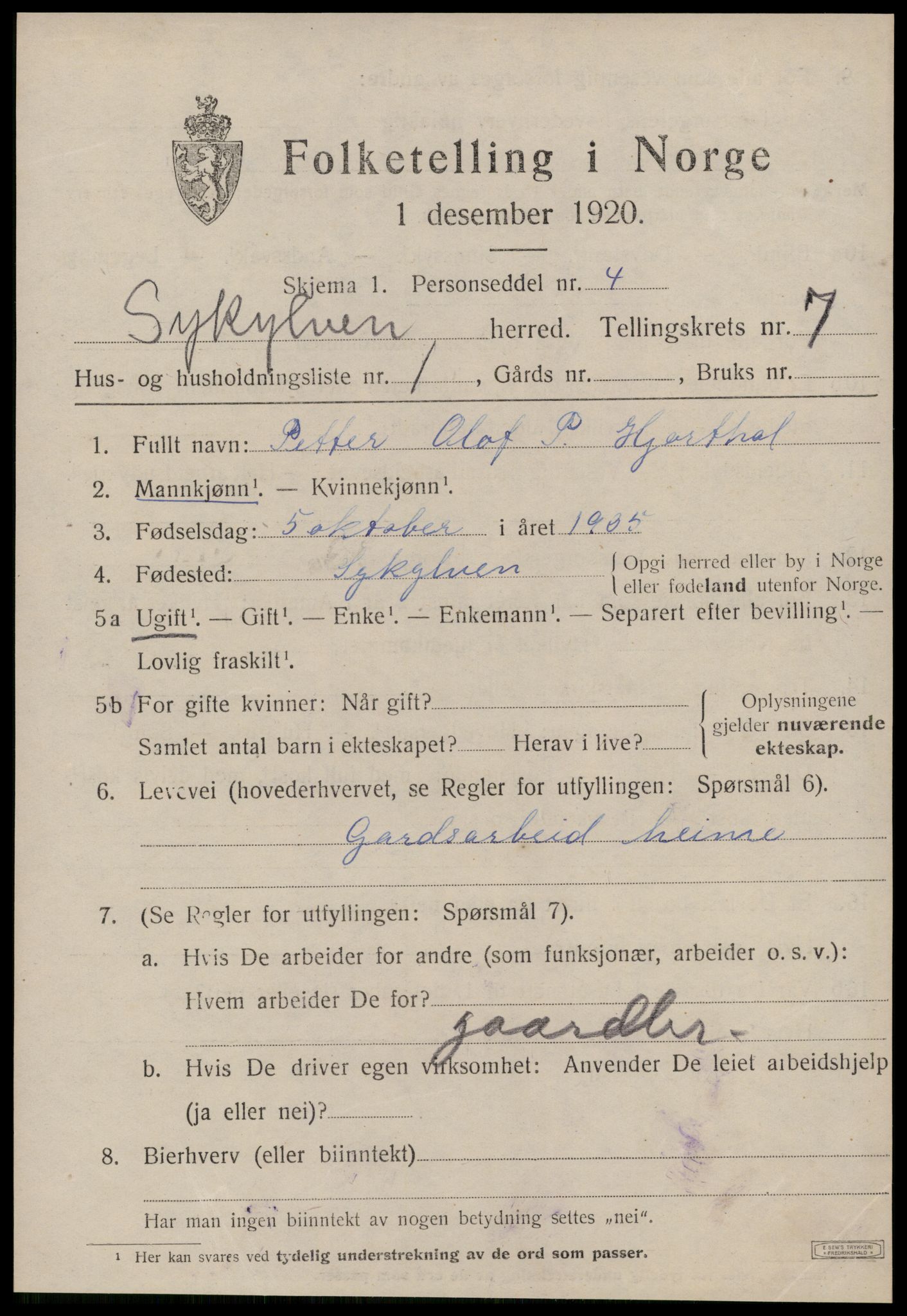 SAT, 1920 census for Sykkylven, 1920, p. 4013