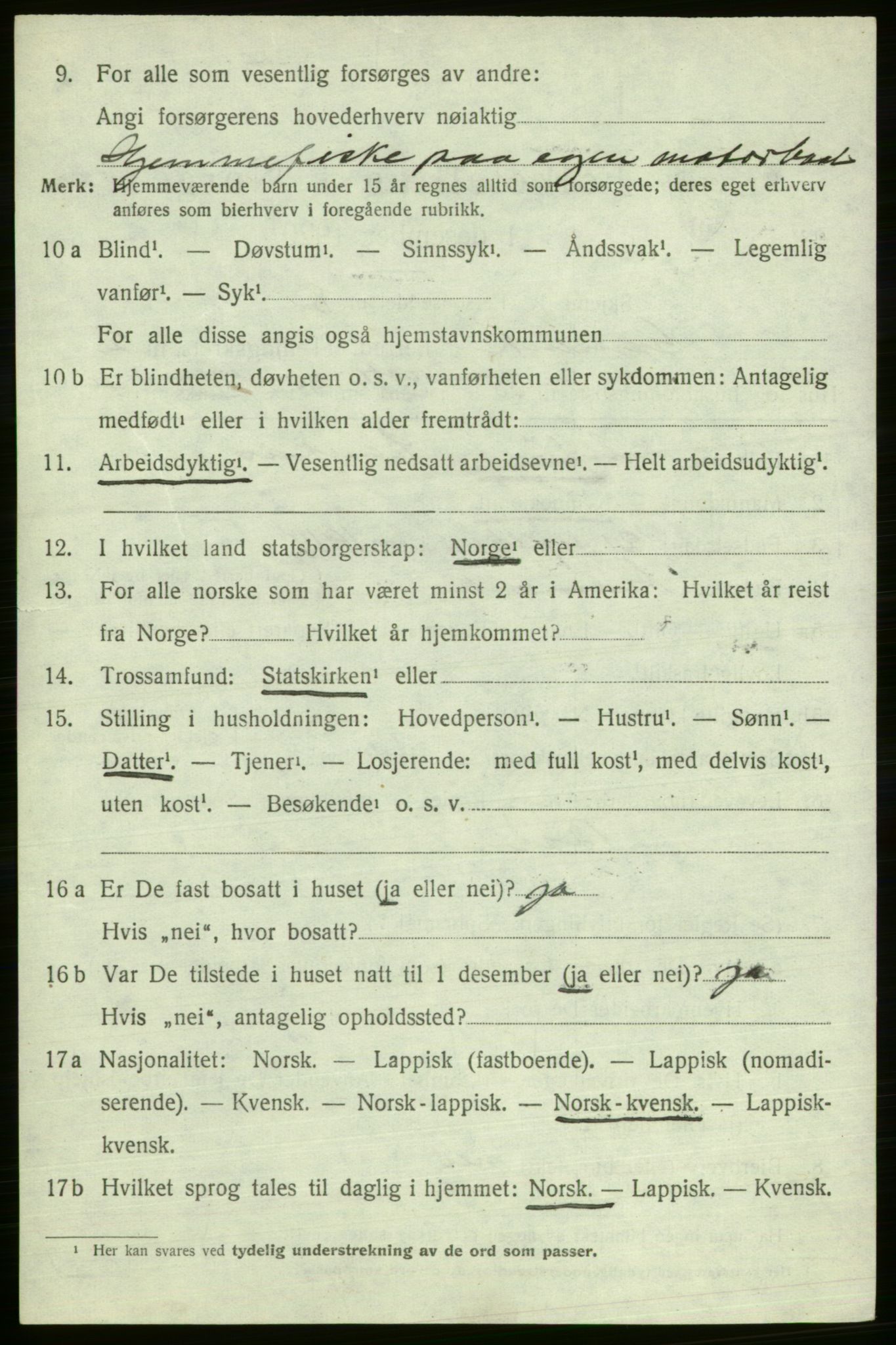 SATØ, 1920 census for Gamvik, 1920, p. 2395