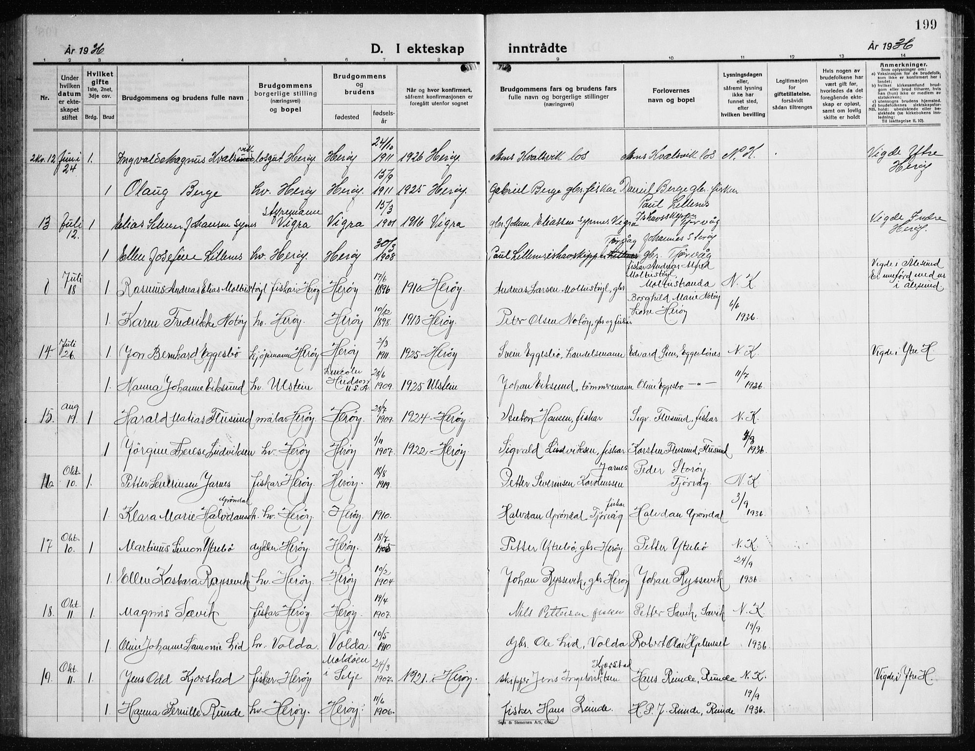 Ministerialprotokoller, klokkerbøker og fødselsregistre - Møre og Romsdal, AV/SAT-A-1454/507/L0085: Parish register (copy) no. 507C08, 1933-1944, p. 199