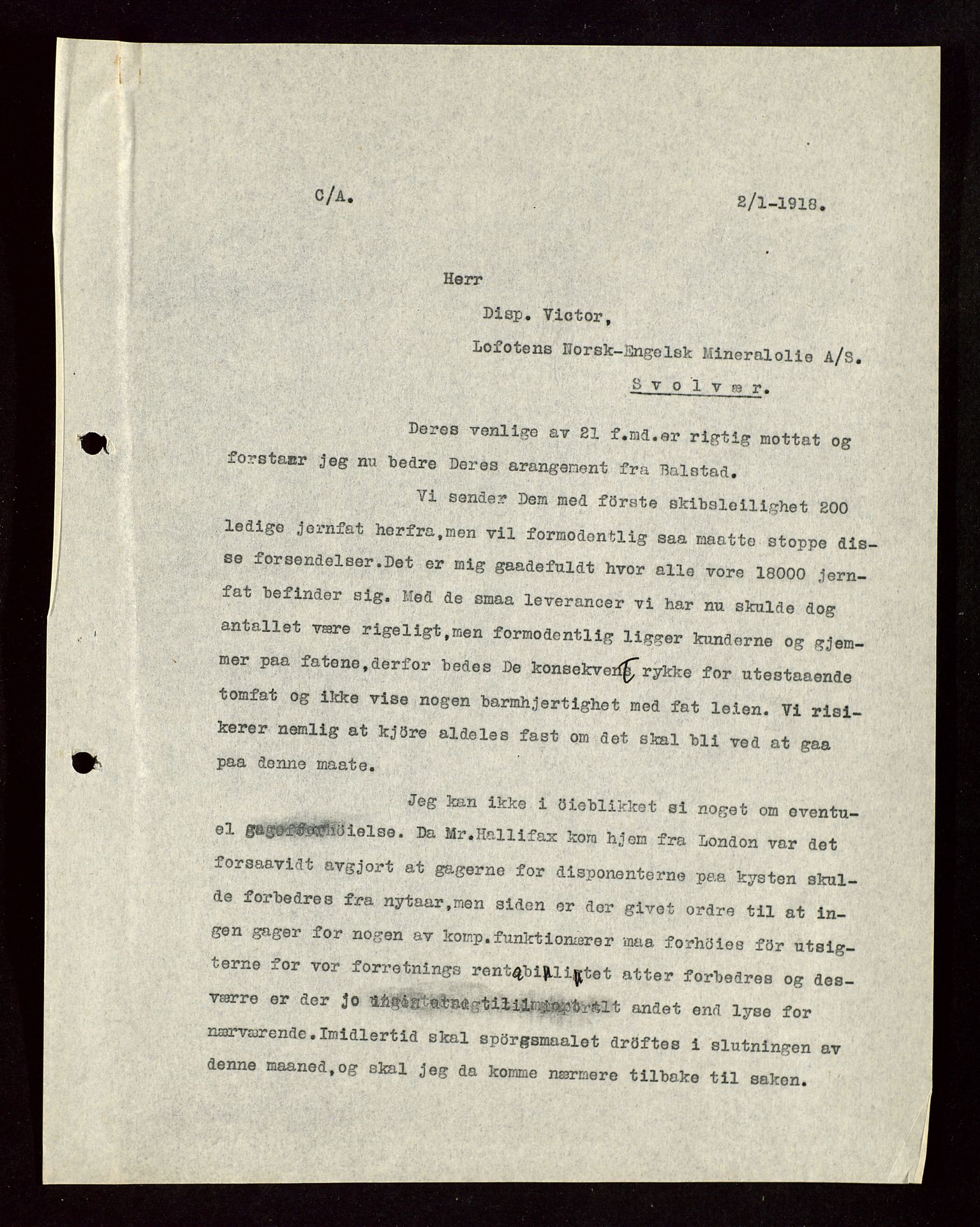 Pa 1521 - A/S Norske Shell, AV/SAST-A-101915/E/Ea/Eaa/L0004: Sjefskorrespondanse, 1918, p. 187