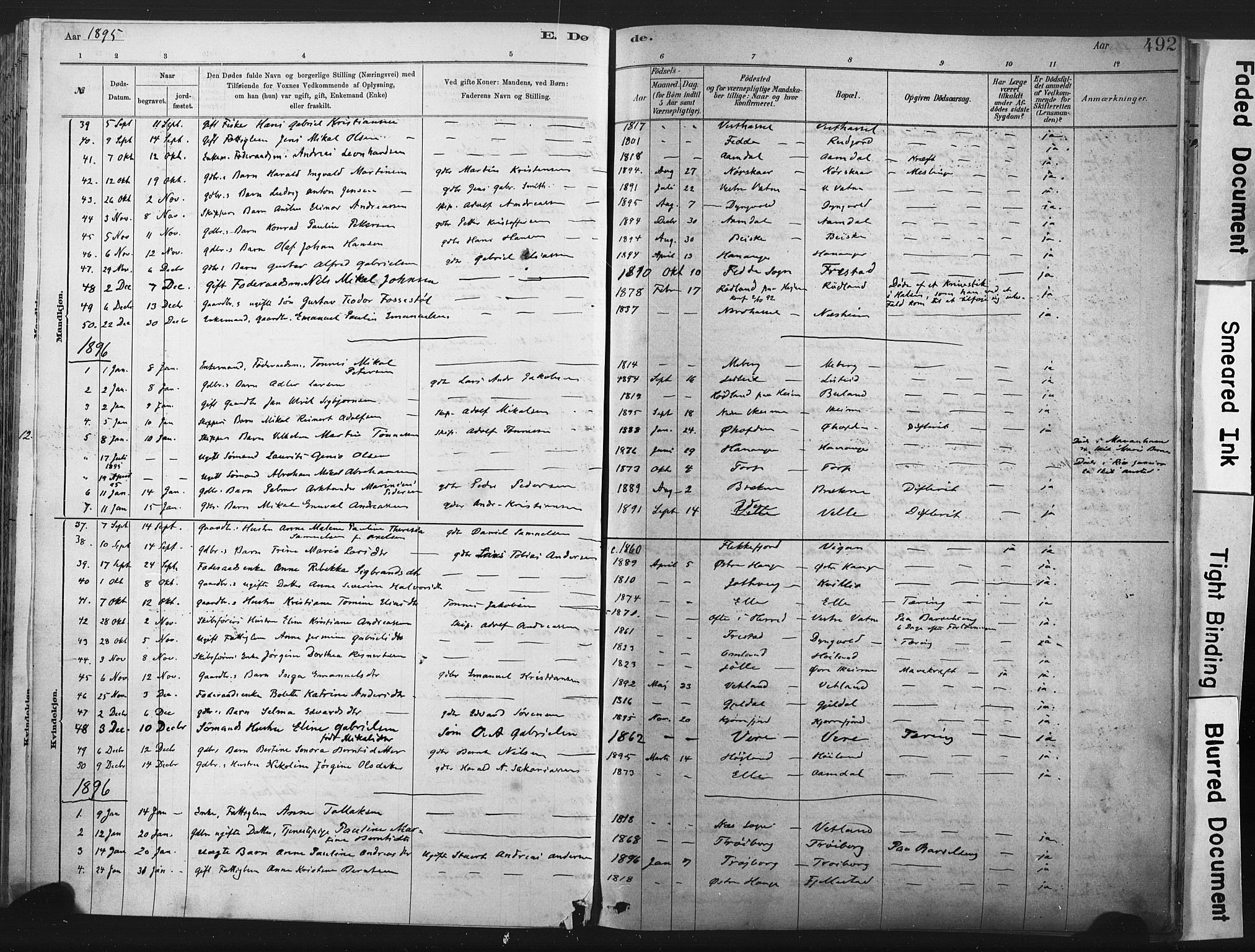 Lista sokneprestkontor, AV/SAK-1111-0027/F/Fa/L0012: Parish register (official) no. A 12, 1879-1903, p. 492