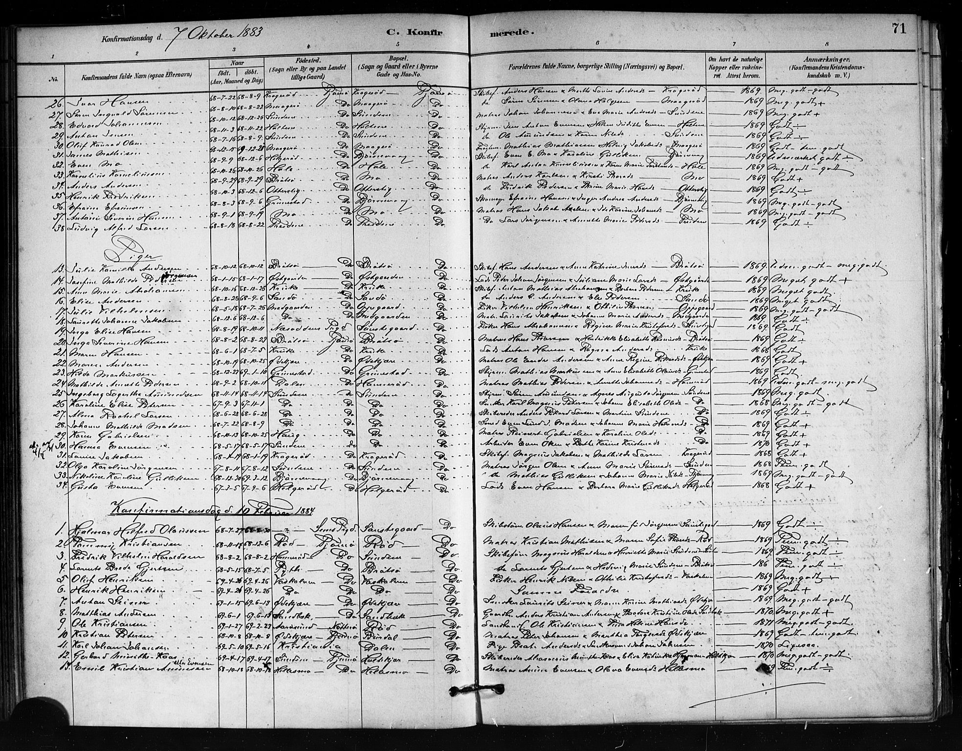 Tjøme kirkebøker, SAKO/A-328/F/Fa/L0001: Parish register (official) no. 1, 1879-1890, p. 71