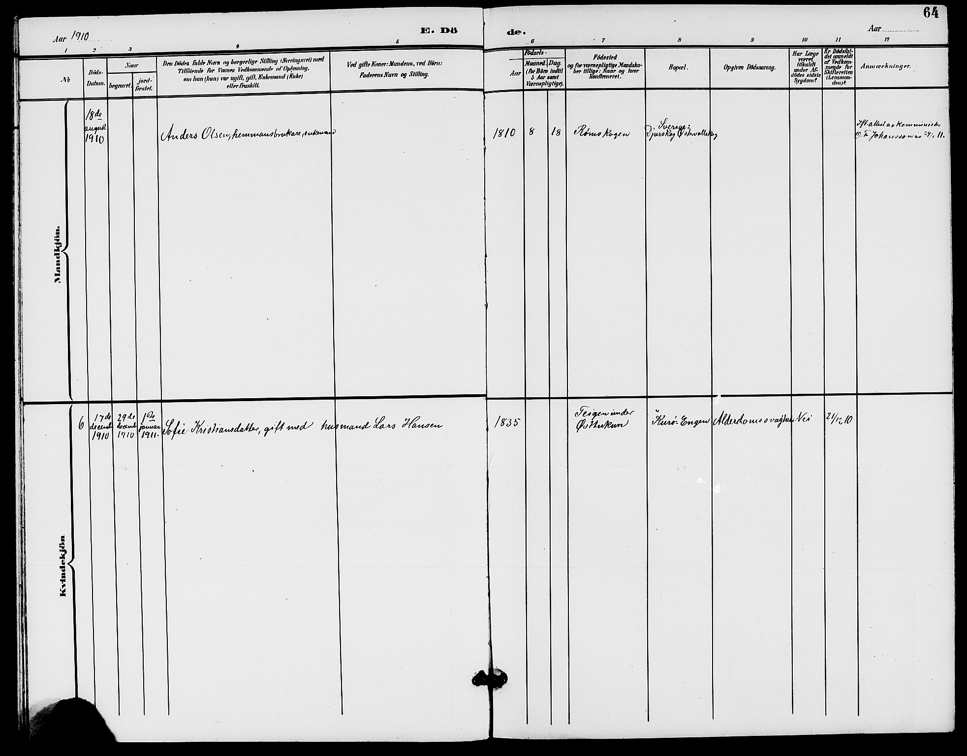 Rødenes prestekontor Kirkebøker, SAO/A-2005/G/Gb/L0001: Parish register (copy) no. II 1, 1901-1910, p. 64