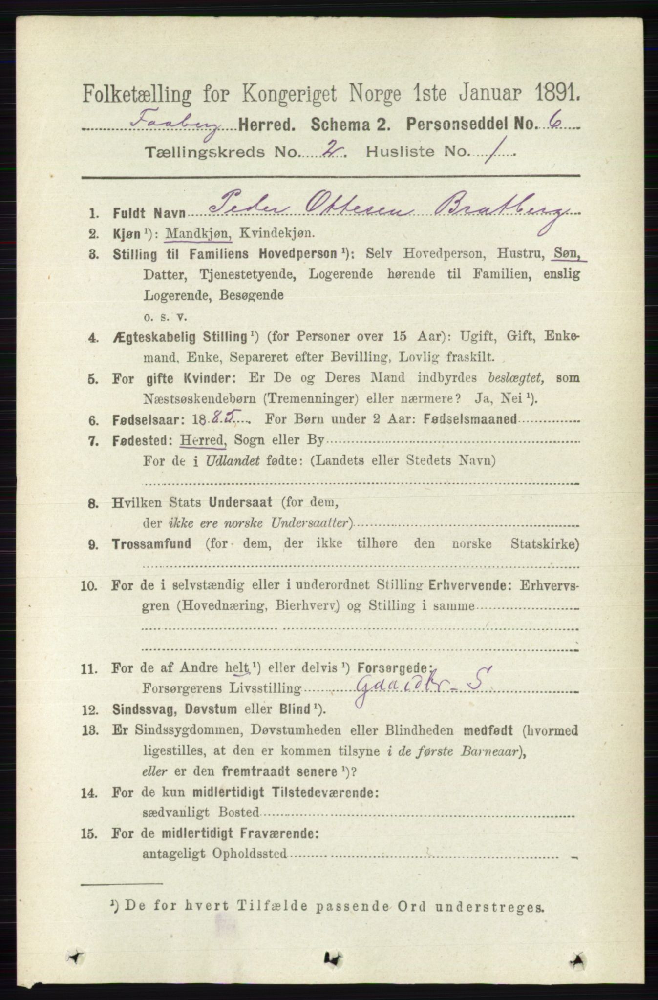 RA, 1891 census for 0524 Fåberg, 1891, p. 602