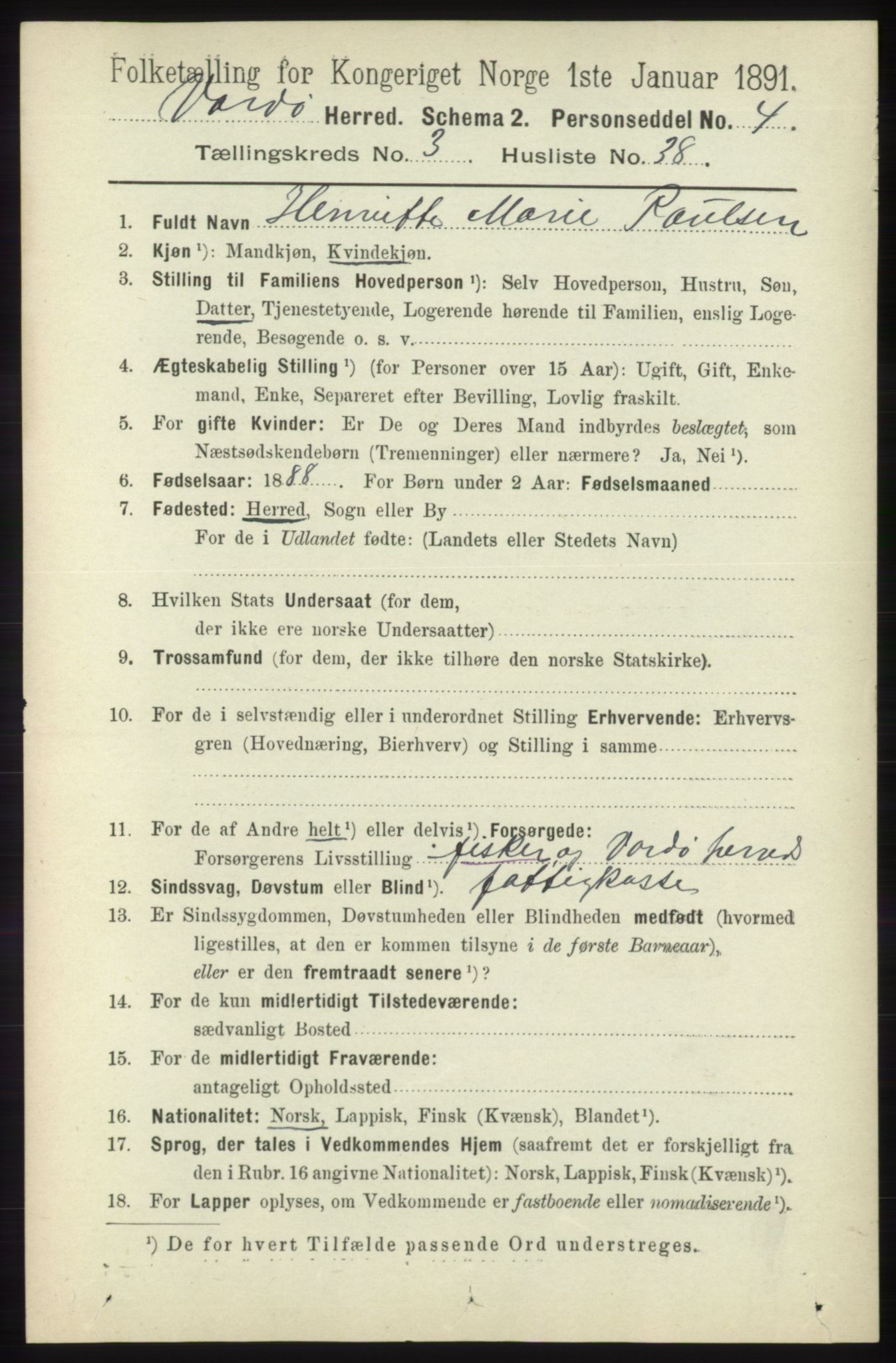 RA, 1891 census for 2028 Vardø, 1891, p. 1048