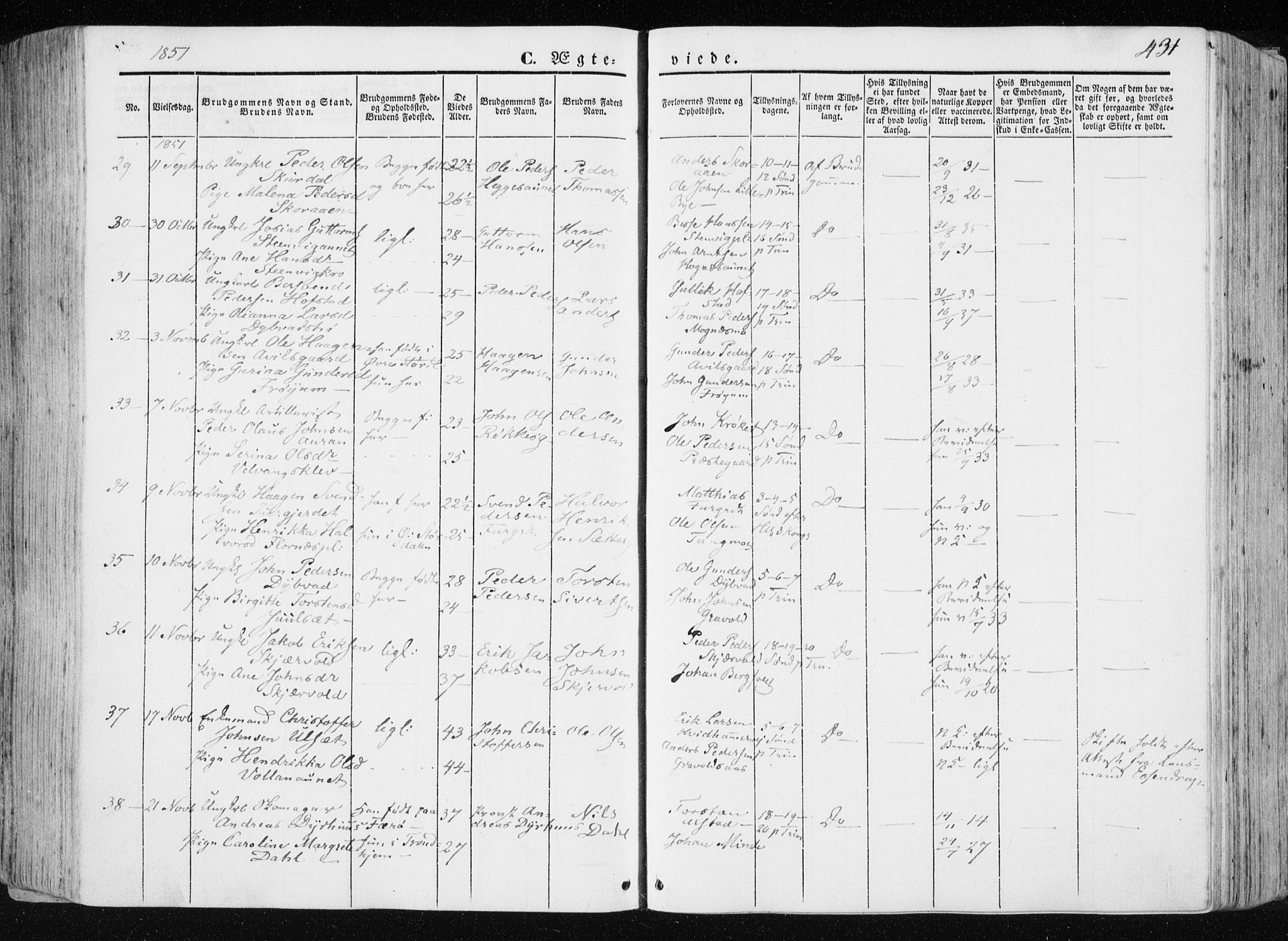 Ministerialprotokoller, klokkerbøker og fødselsregistre - Nord-Trøndelag, SAT/A-1458/709/L0074: Parish register (official) no. 709A14, 1845-1858, p. 431