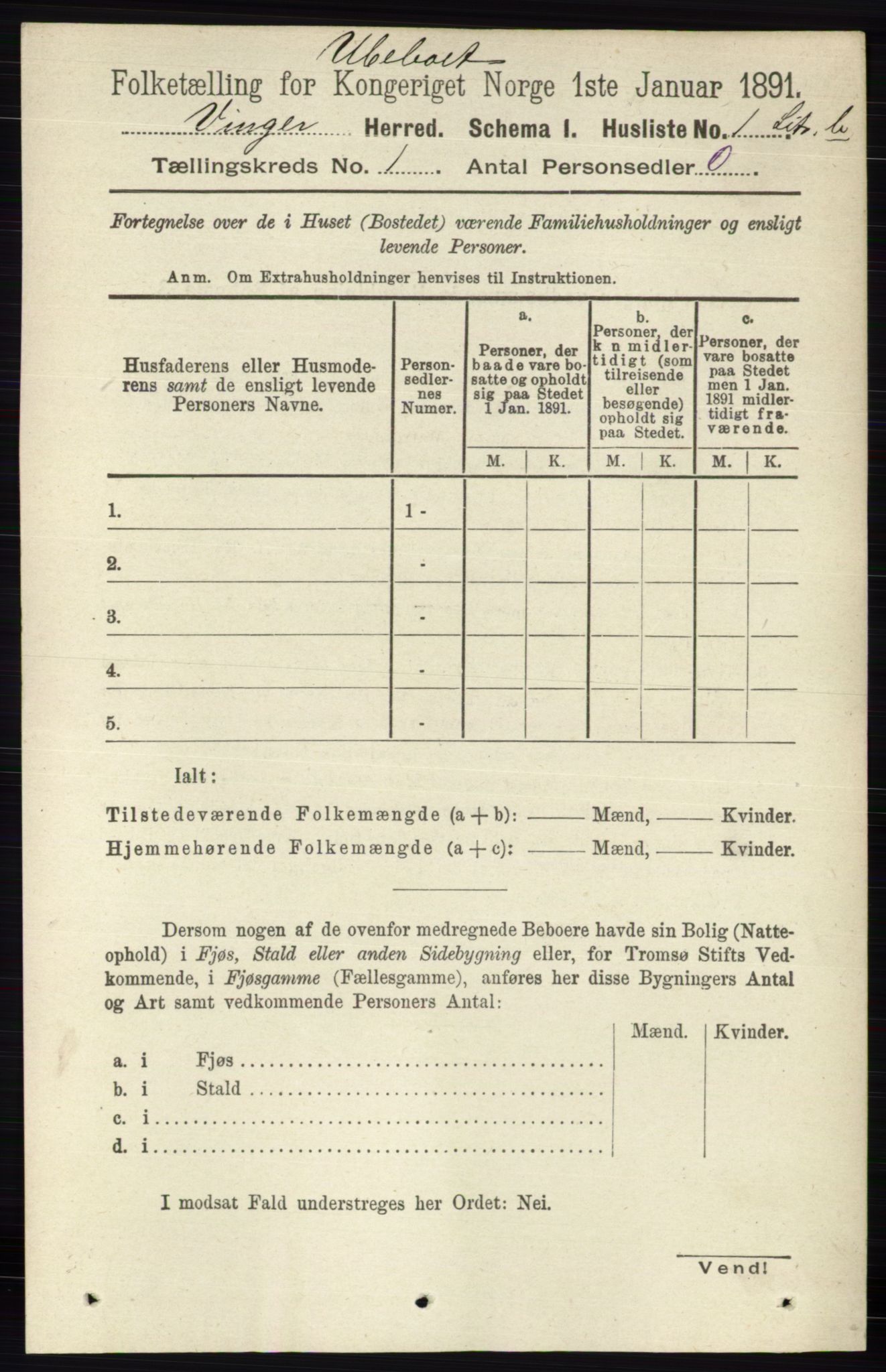 RA, 1891 census for 0421 Vinger, 1891, p. 31