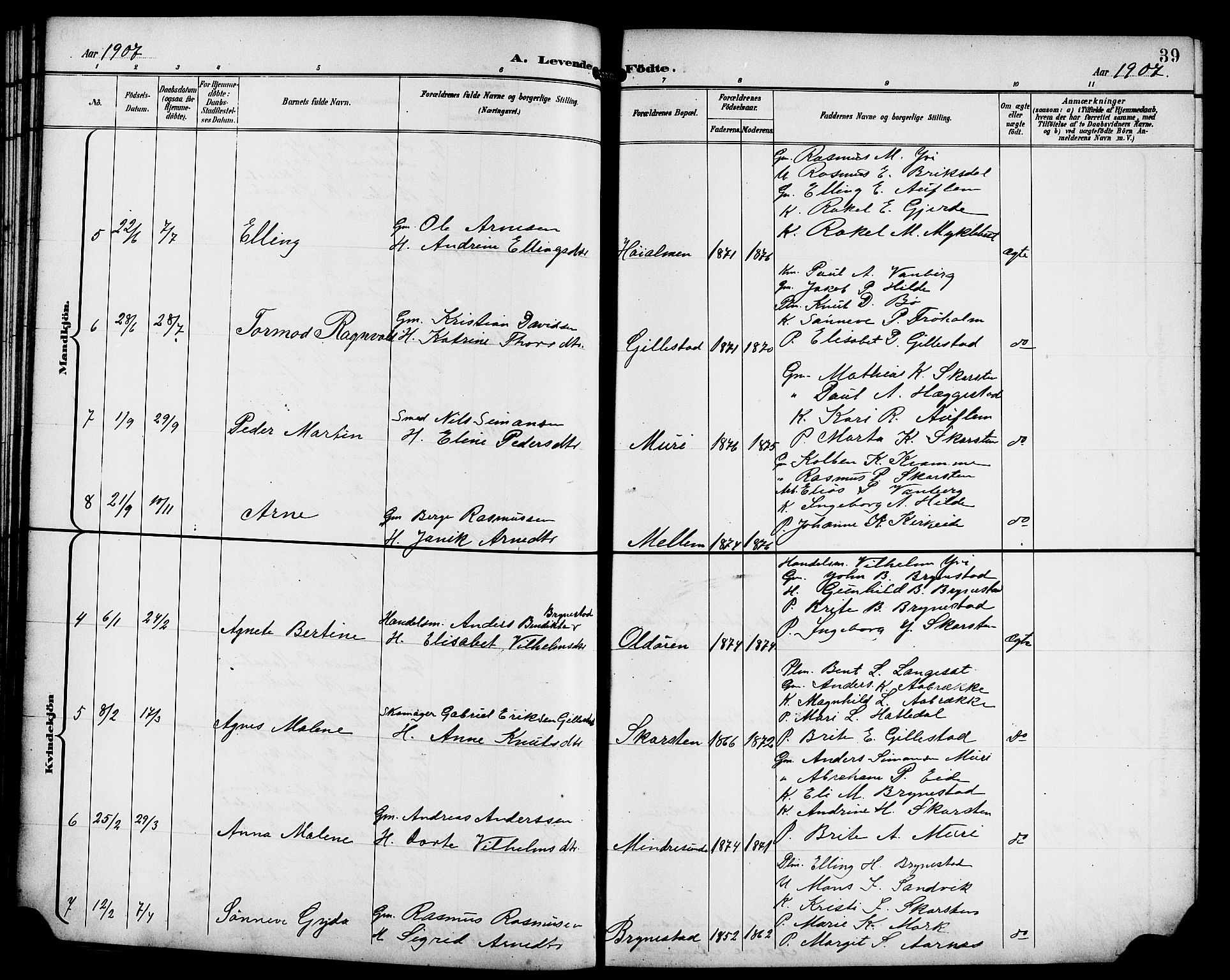 Innvik sokneprestembete, AV/SAB-A-80501: Parish register (copy) no. B 4, 1898-1916, p. 39