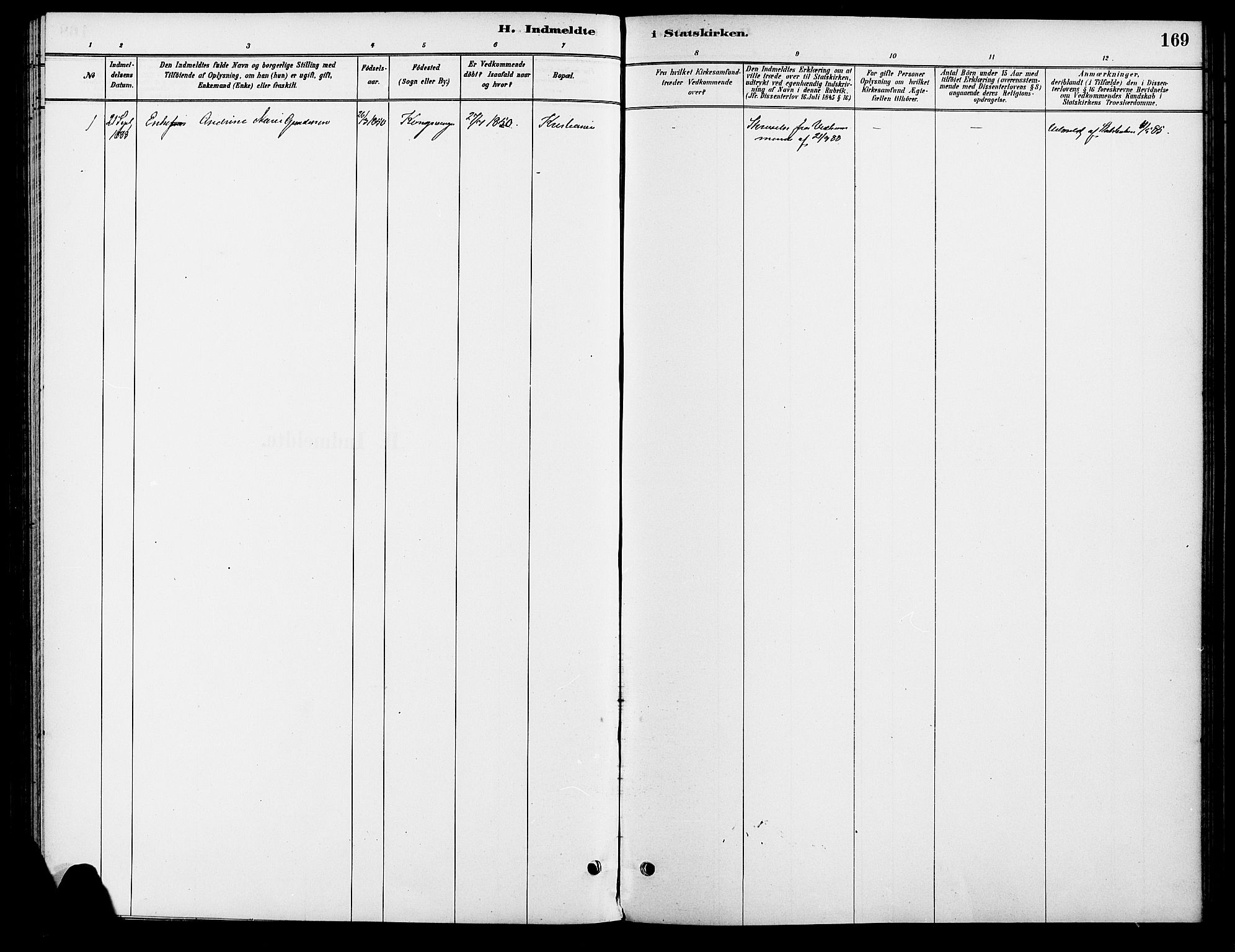 Vinger prestekontor, SAH/PREST-024/H/Ha/Haa/L0013: Parish register (official) no. 13, 1881-1897, p. 169