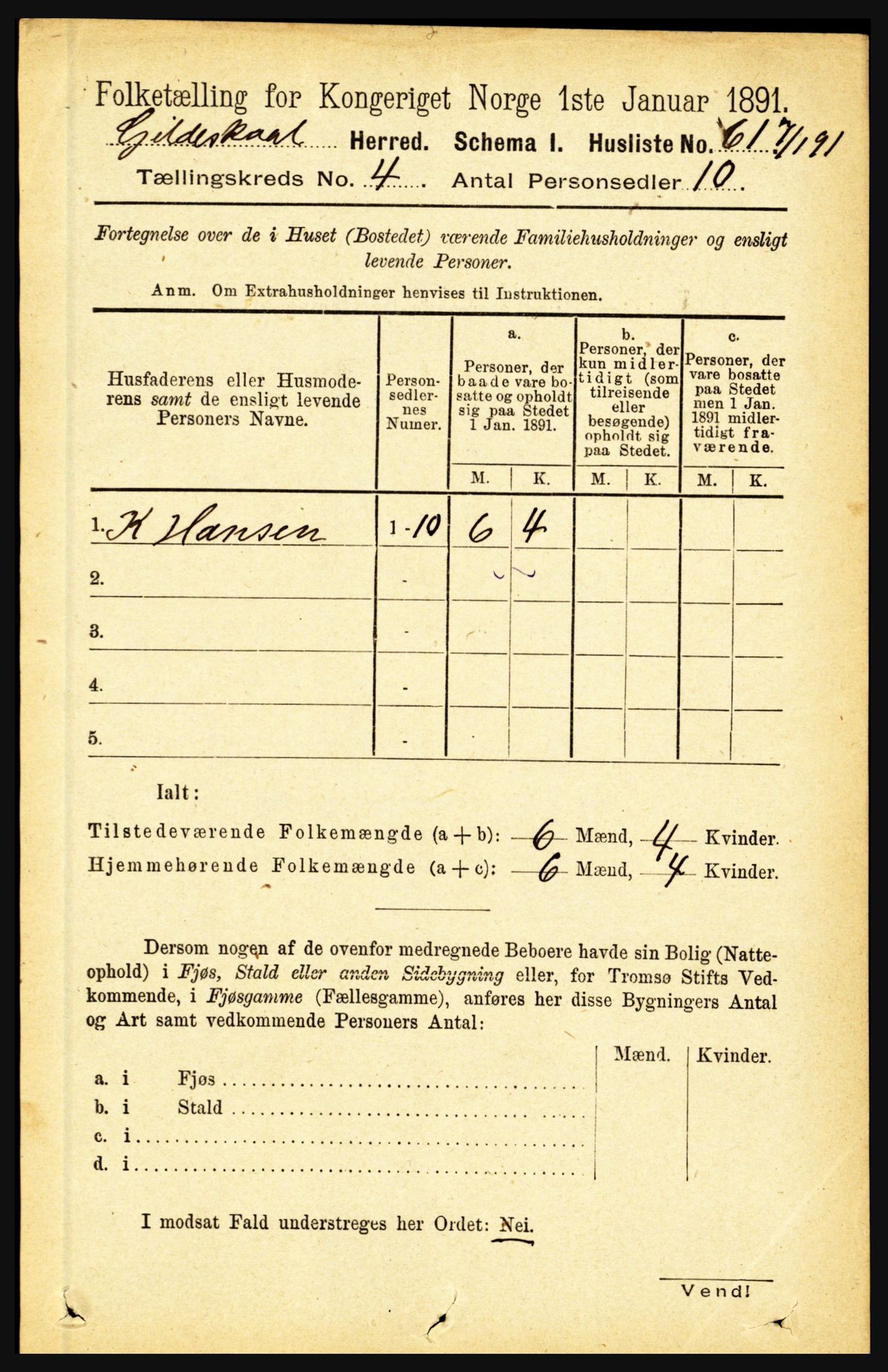 RA, 1891 census for 1838 Gildeskål, 1891, p. 1060