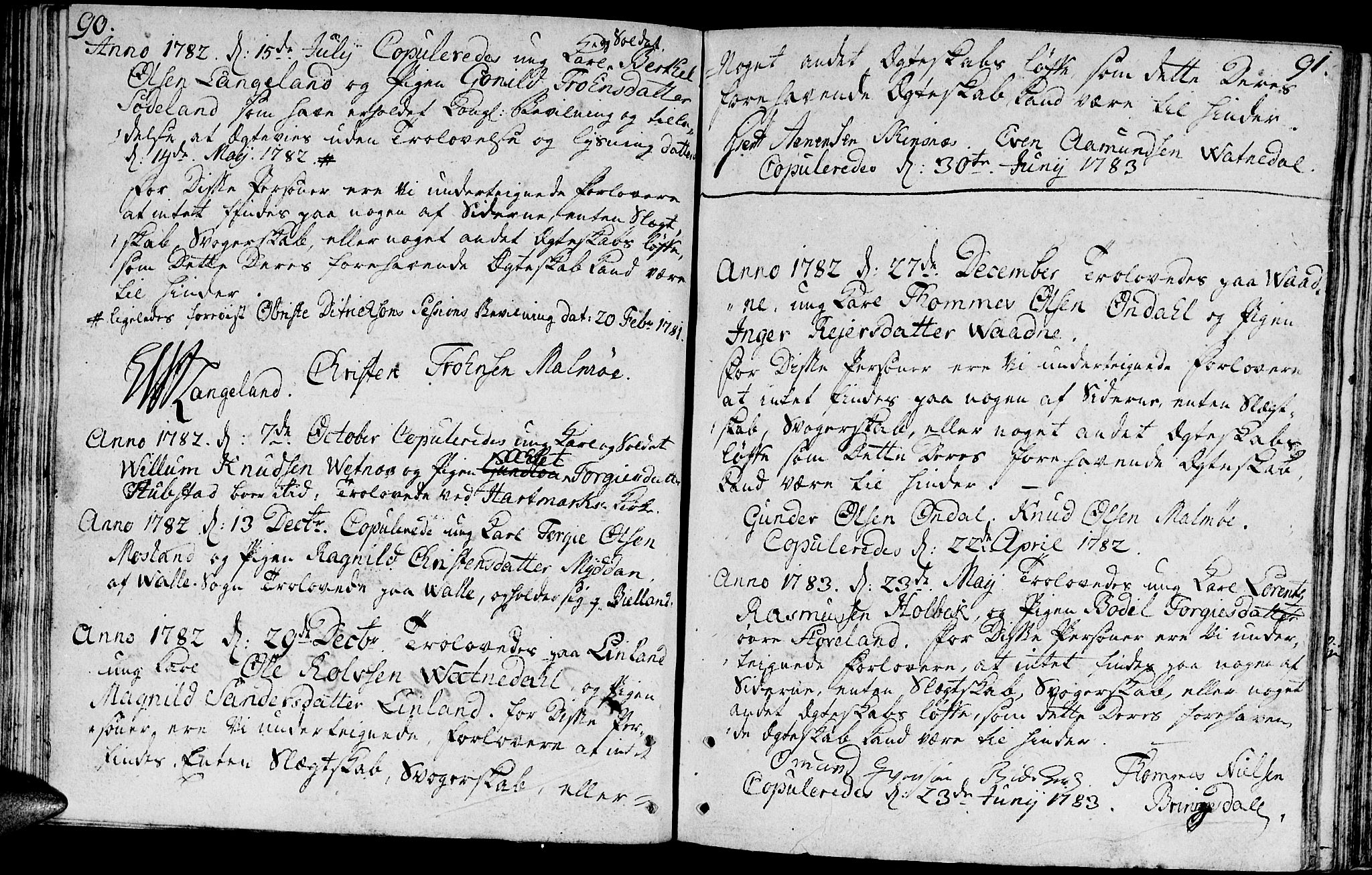 Holum sokneprestkontor, SAK/1111-0022/F/Fa/Faa/L0001: Parish register (official) no. A 1, 1750-1802, p. 90-91