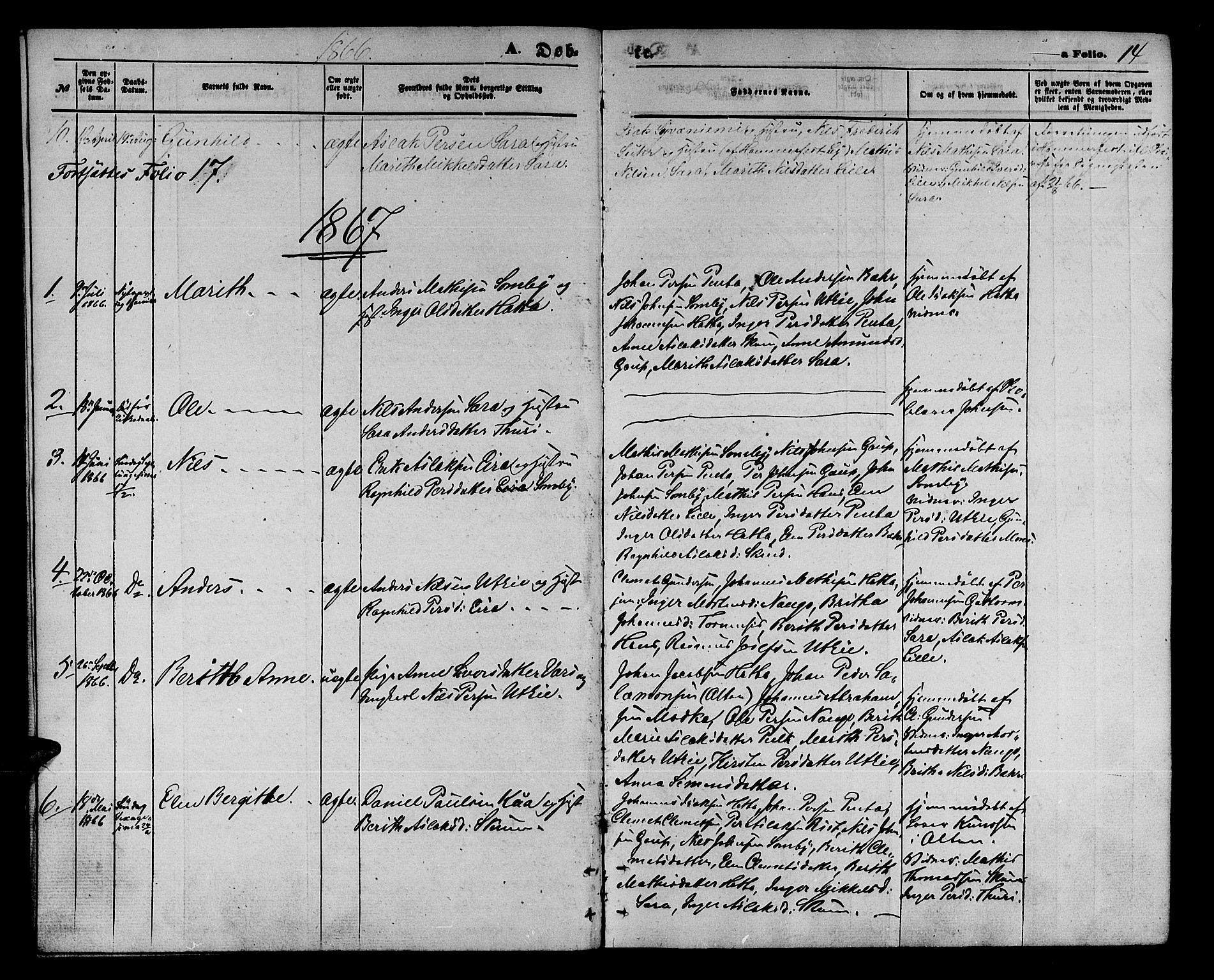 Kautokeino sokneprestembete, SATØ/S-1340/H/Hb/L0001.klokk: Parish register (copy) no. 1, 1862-1878, p. 14