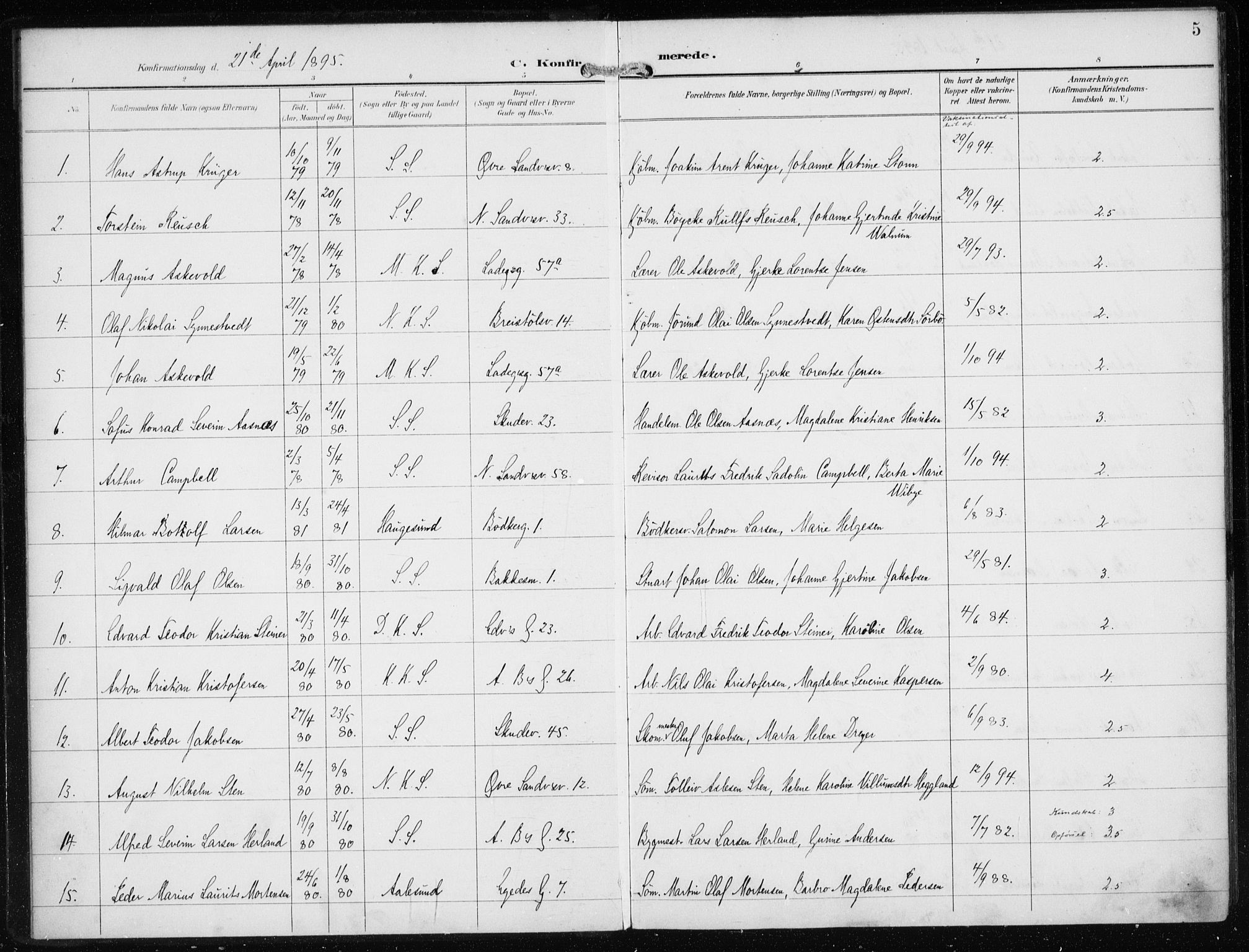 Sandviken Sokneprestembete, SAB/A-77601/H/Ha/L0010: Parish register (official) no. C 1, 1895-1905, p. 5