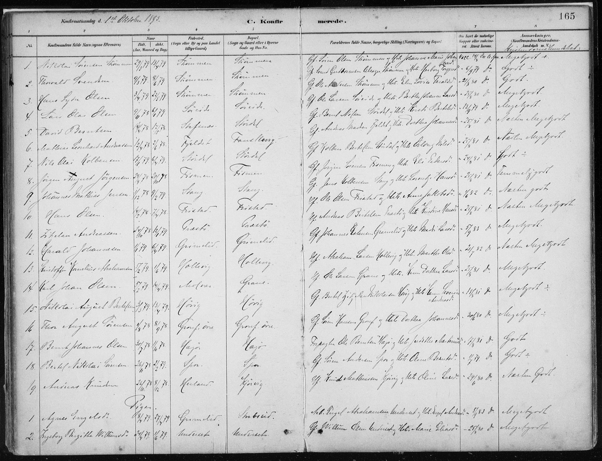 Askvoll sokneprestembete, SAB/A-79501/H/Haa/Haab/L0002: Parish register (official) no. B 2, 1879-1909, p. 165