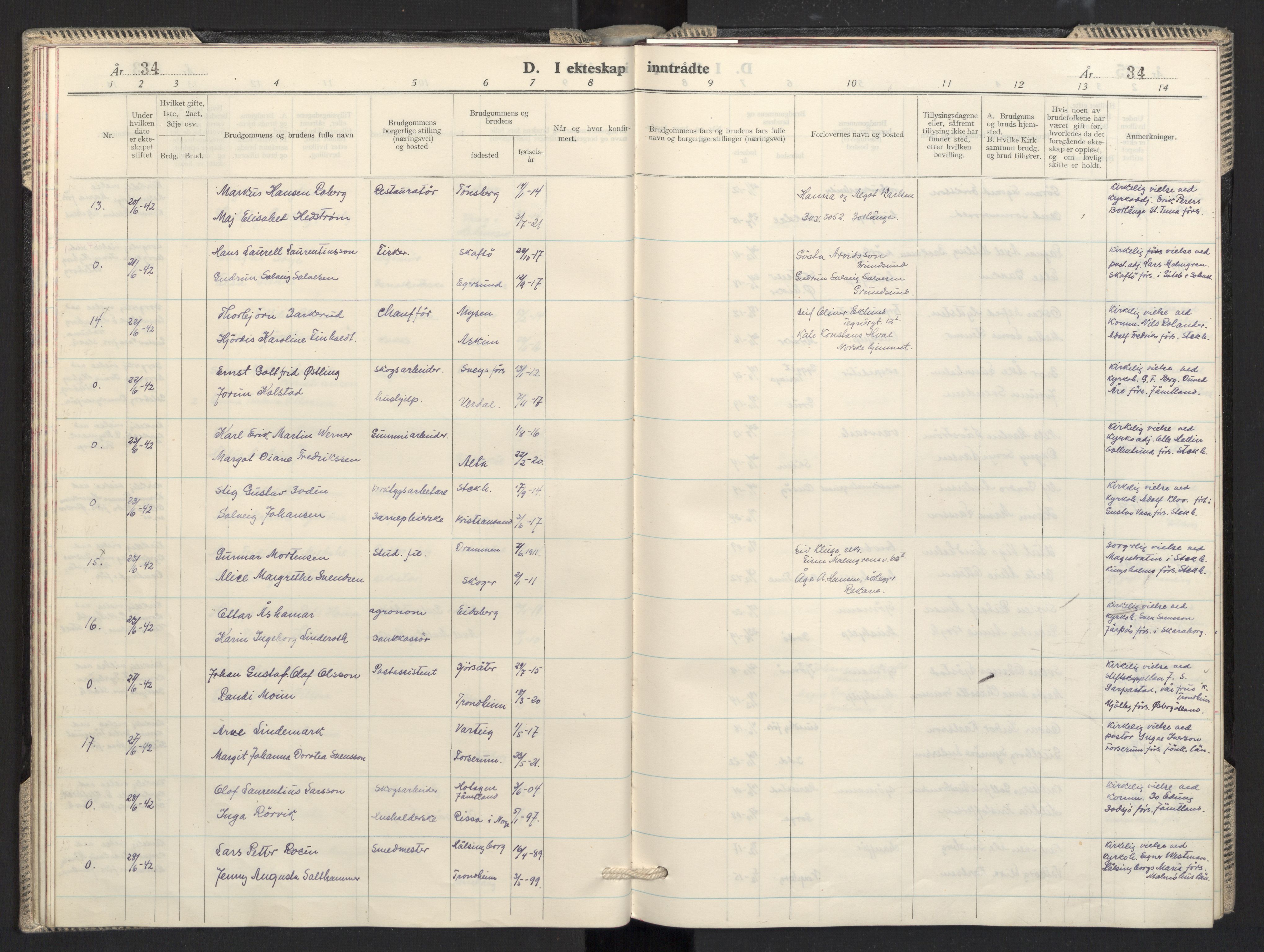 Prestekontoret i Sverige under okkupasjonen Kirkebøker, AV/SAO-A-11045/F/L0001: Parish register (official) no. 1, 1941-1945, p. 34