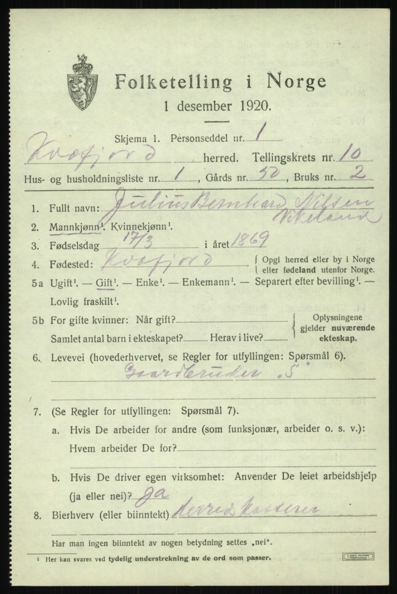 SATØ, 1920 census for Kvæfjord, 1920, p. 4519