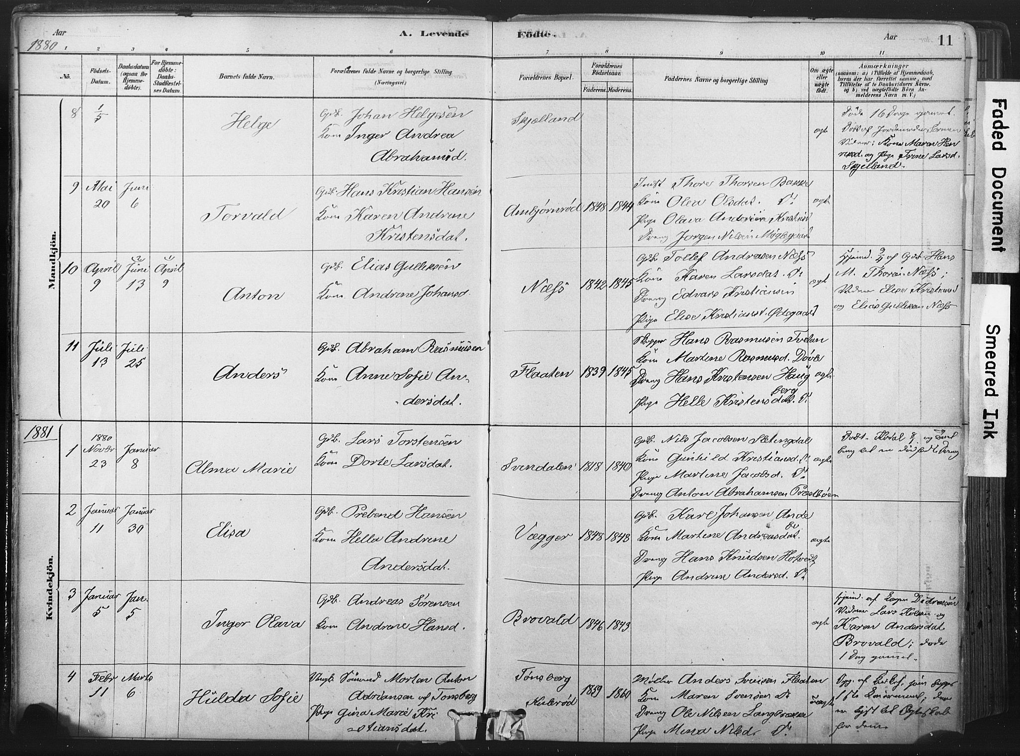 Andebu kirkebøker, SAKO/A-336/F/Fa/L0007: Parish register (official) no. 7, 1878-1899, p. 11