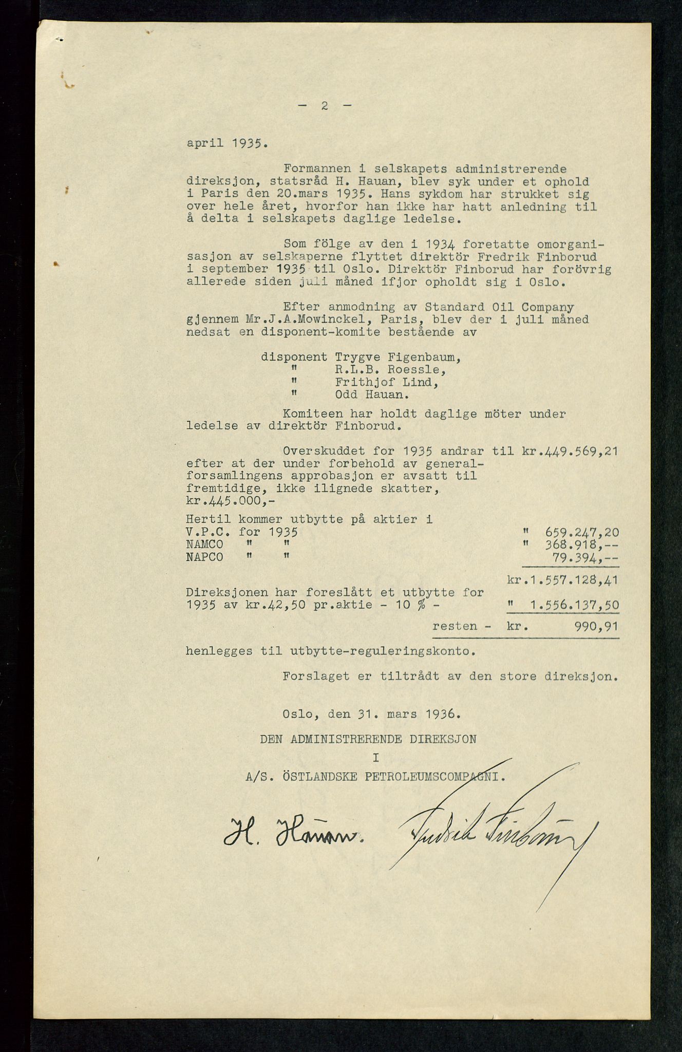 PA 1534 - Østlandske Petroleumscompagni A/S, SAST/A-101954/A/Aa/L0002/0004: Generalforsamlinger. / Generalforsamling, 1936, p. 5