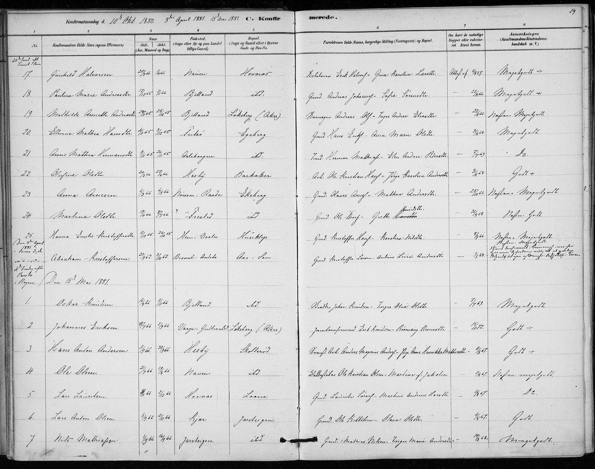 Sem kirkebøker, AV/SAKO-A-5/F/Fa/L0010: Parish register (official) no. I 10, 1878-1887, p. 59