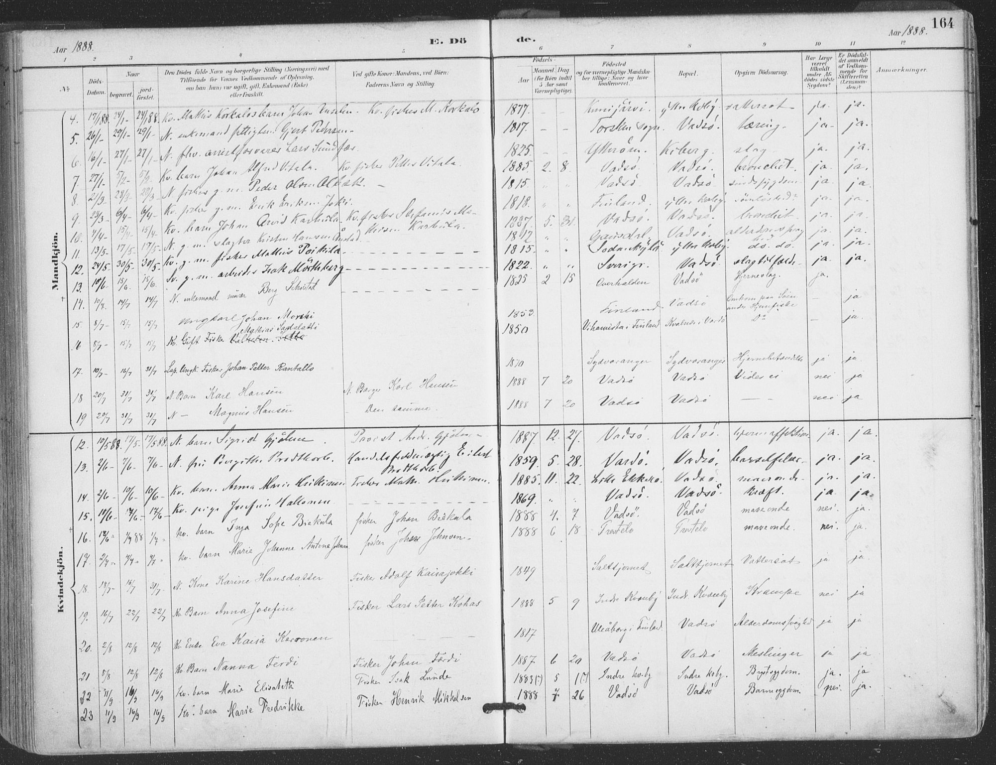 Vadsø sokneprestkontor, AV/SATØ-S-1325/H/Ha/L0006kirke: Parish register (official) no. 6, 1885-1895, p. 164