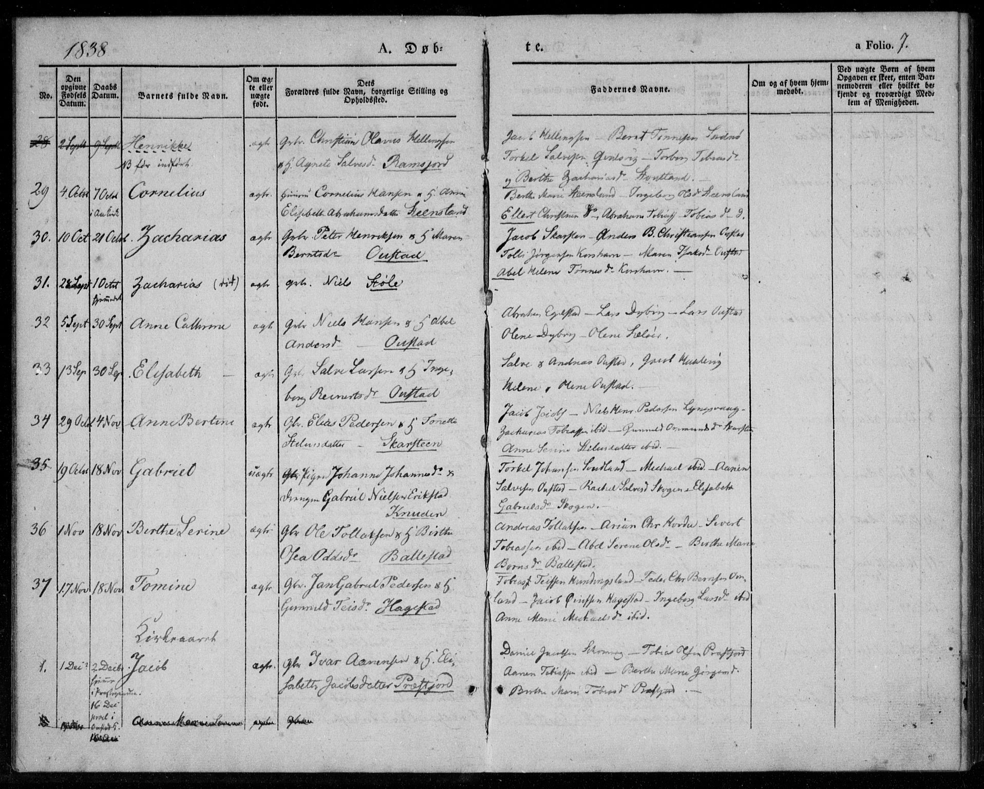 Lyngdal sokneprestkontor, AV/SAK-1111-0029/F/Fa/Faa/L0001: Parish register (official) no. A 1, 1837-1857, p. 7