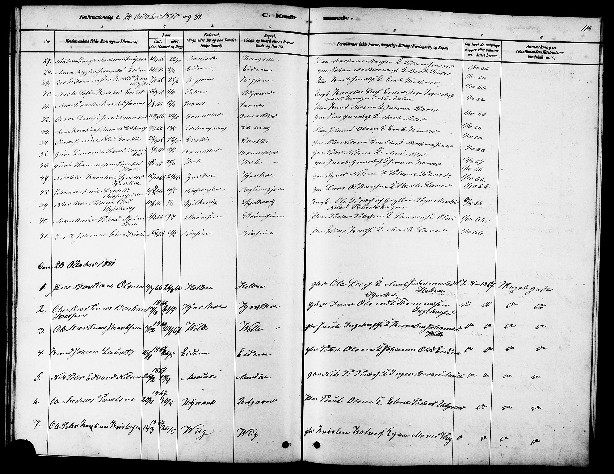 Ministerialprotokoller, klokkerbøker og fødselsregistre - Møre og Romsdal, SAT/A-1454/523/L0339: Parish register (copy) no. 523C02, 1878-1891, p. 113