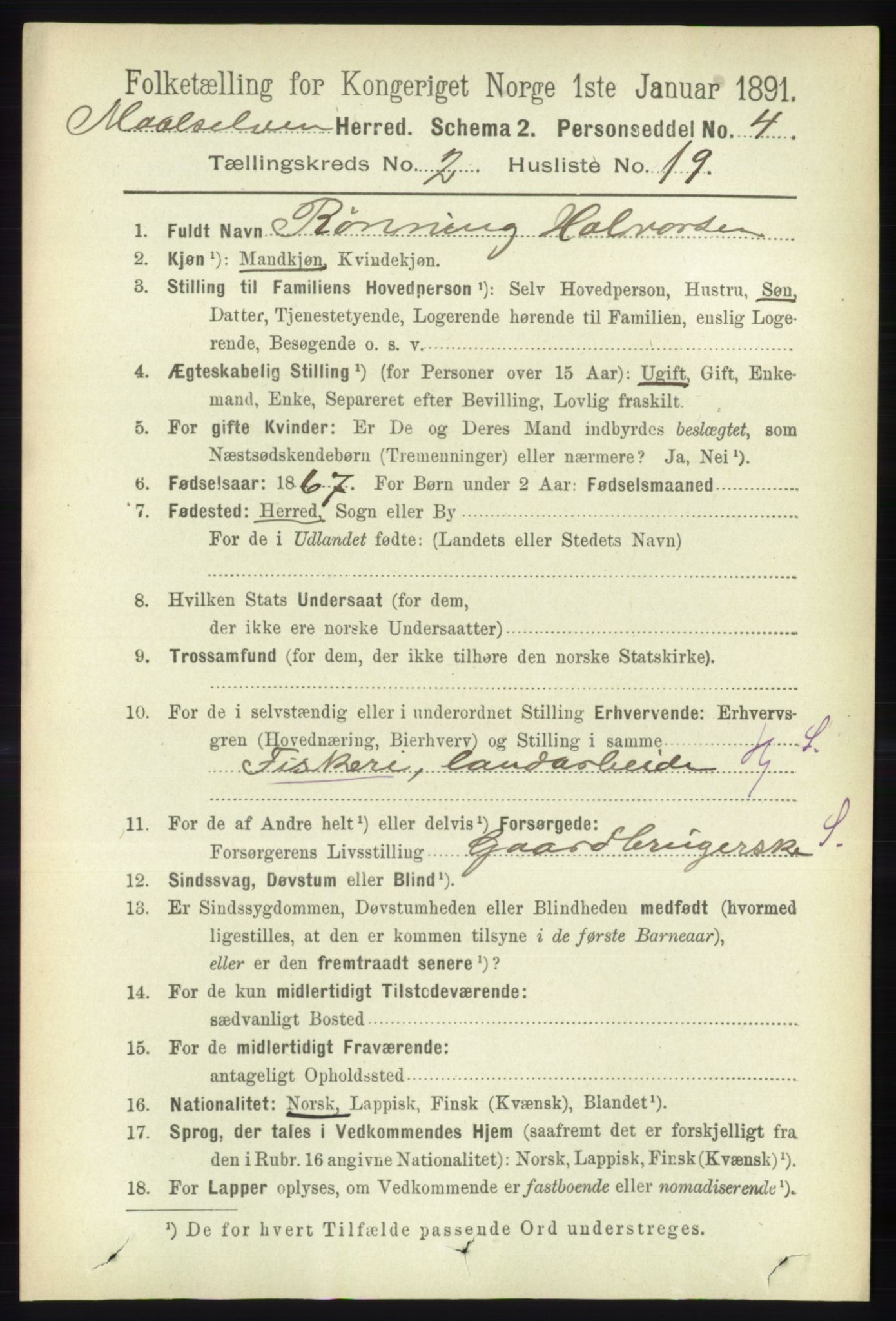 RA, 1891 census for 1924 Målselv, 1891, p. 407