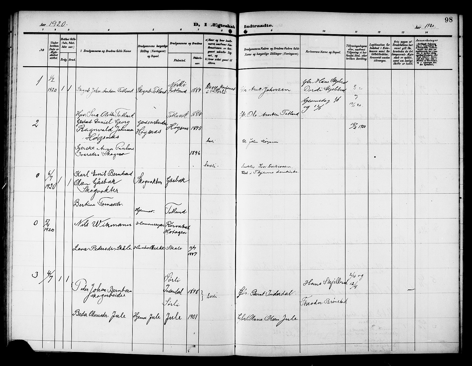 Ministerialprotokoller, klokkerbøker og fødselsregistre - Nord-Trøndelag, AV/SAT-A-1458/757/L0506: Parish register (copy) no. 757C01, 1904-1922, p. 98