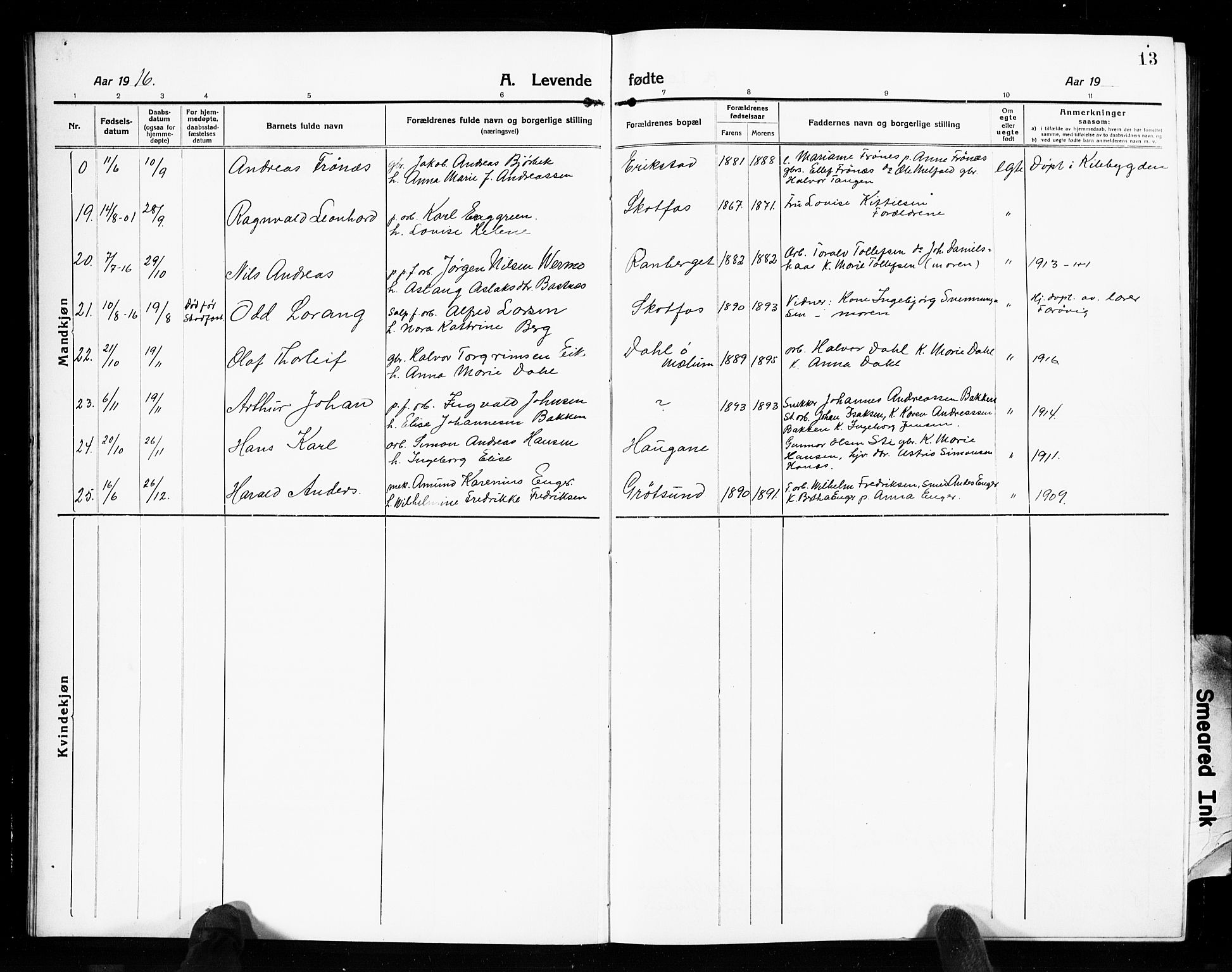 Solum kirkebøker, SAKO/A-306/G/Gb/L0006: Parish register (copy) no. II 6, 1915-1927, p. 13