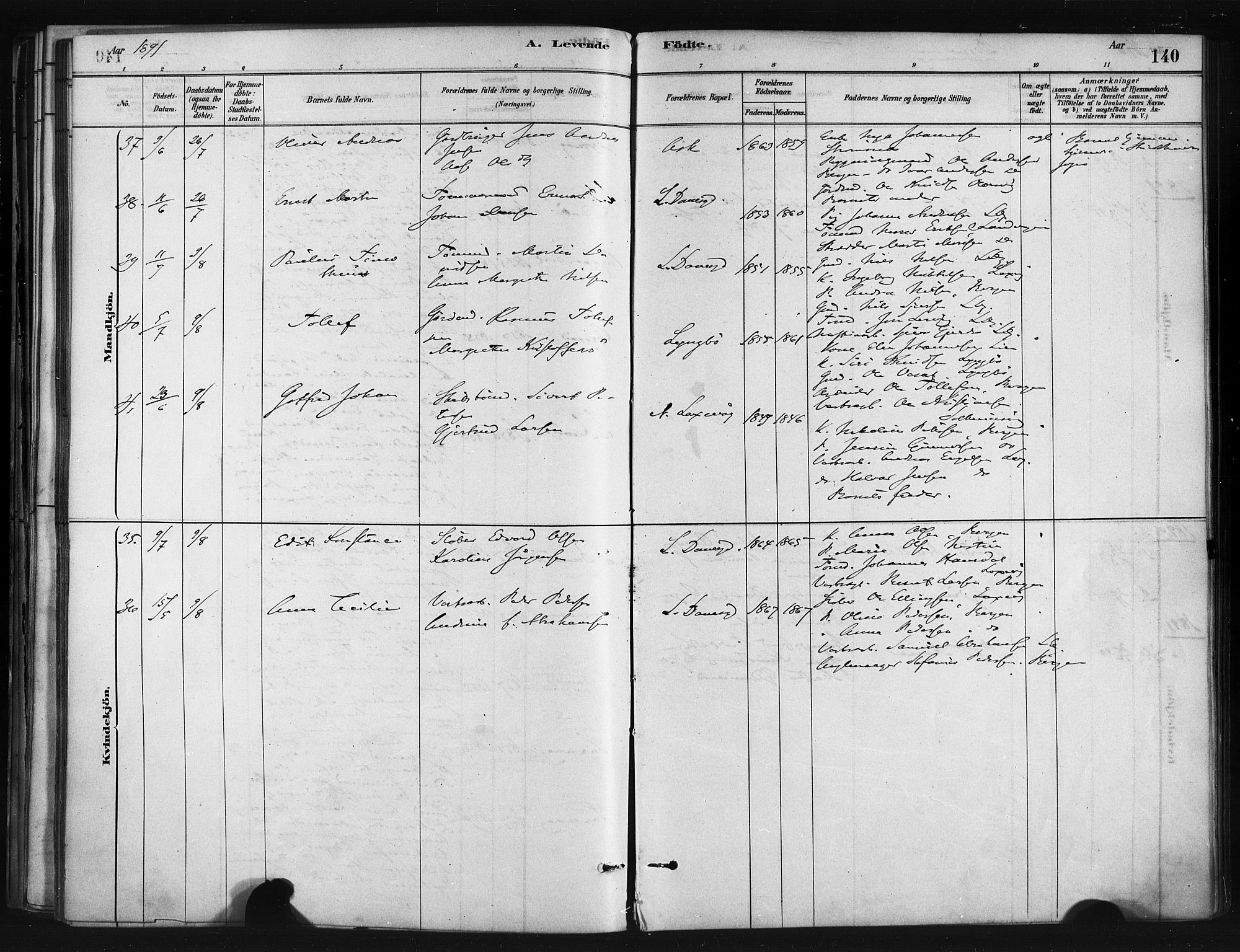 Askøy Sokneprestembete, AV/SAB-A-74101/H/Ha/Haa/Haae/L0002: Parish register (official) no. E 2, 1878-1891, p. 140
