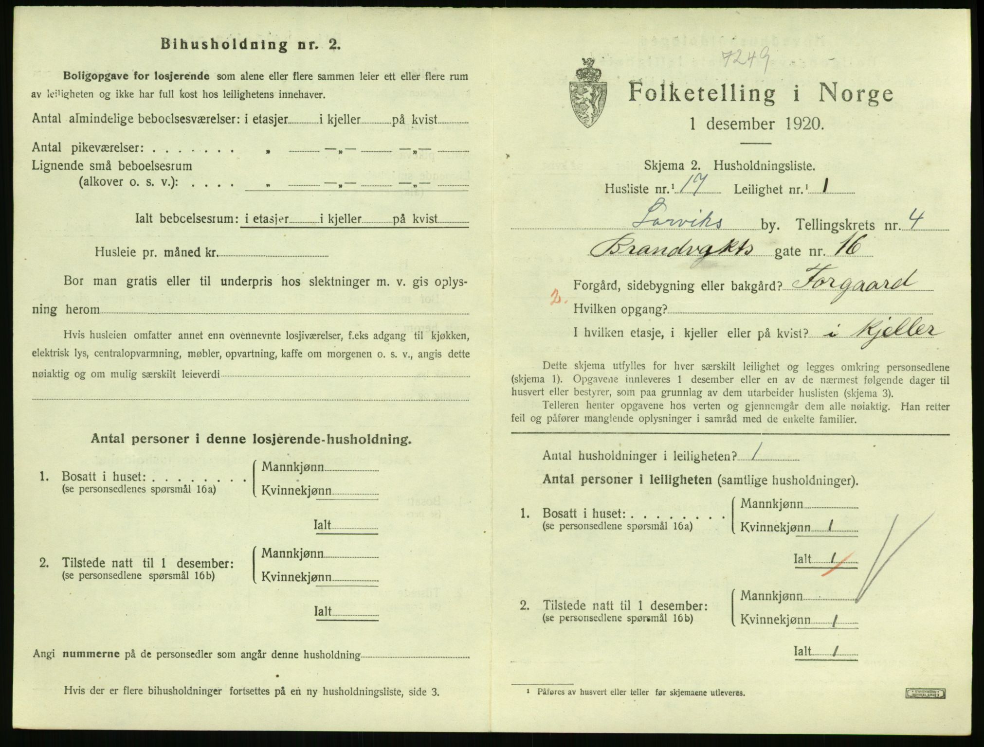 SAKO, 1920 census for Larvik, 1920, p. 4230